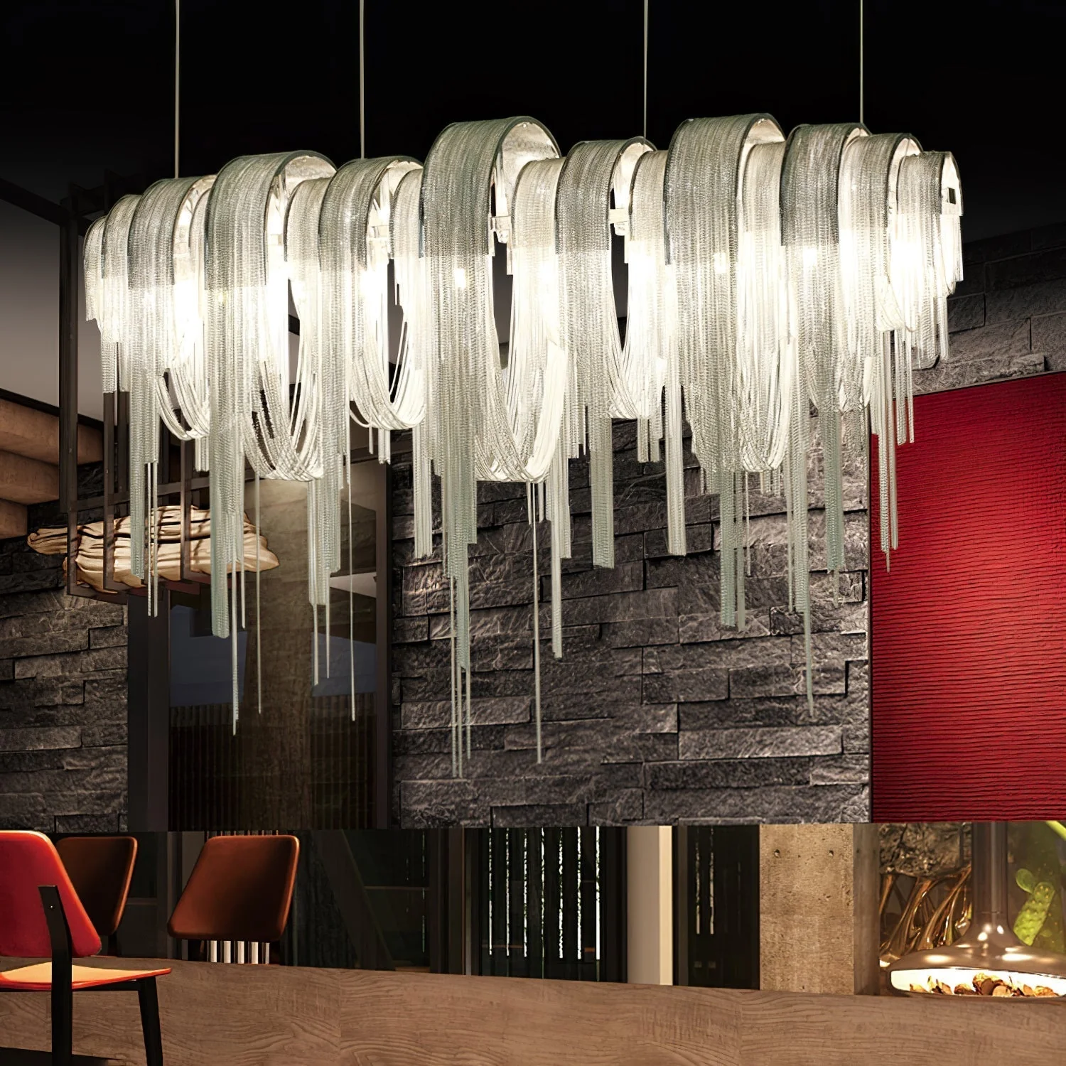 Lustra Chandelier Layered Chain Nickel Luxury - Image 46