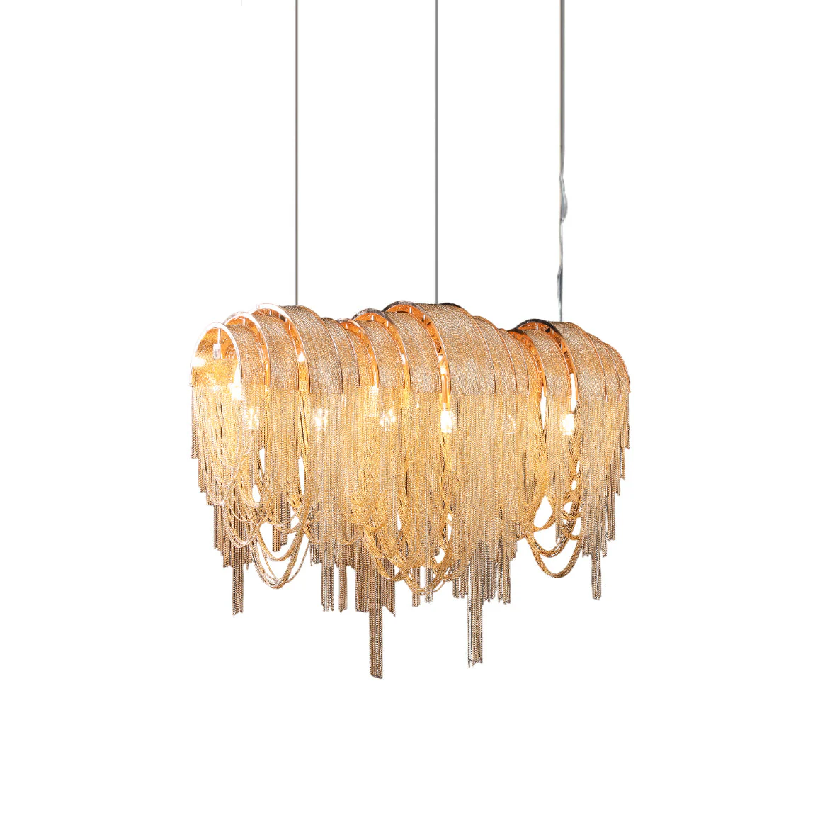 Lustra Chandelier Layered Chain Nickel Luxury - Image 47