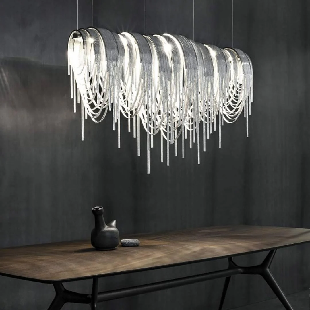 Lustra Chandelier Layered Chain Nickel Luxury - Image 48