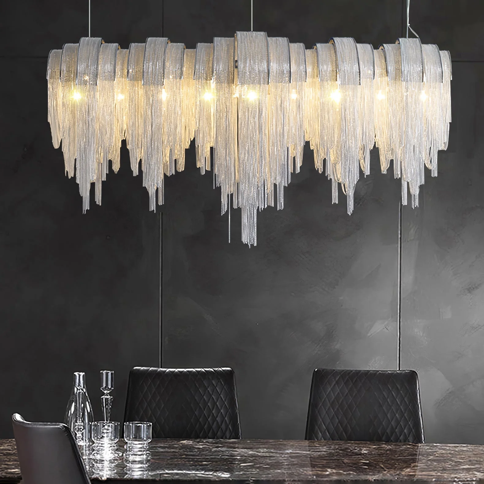 Lustra Chandelier Layered Chain Nickel Luxury - Image 51