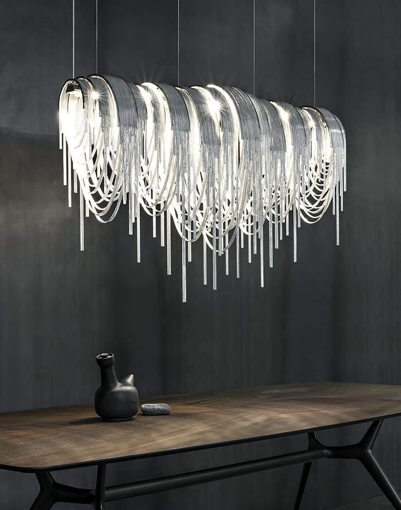 Lustra Chandelier Layered Chain Nickel Luxury - Image 53