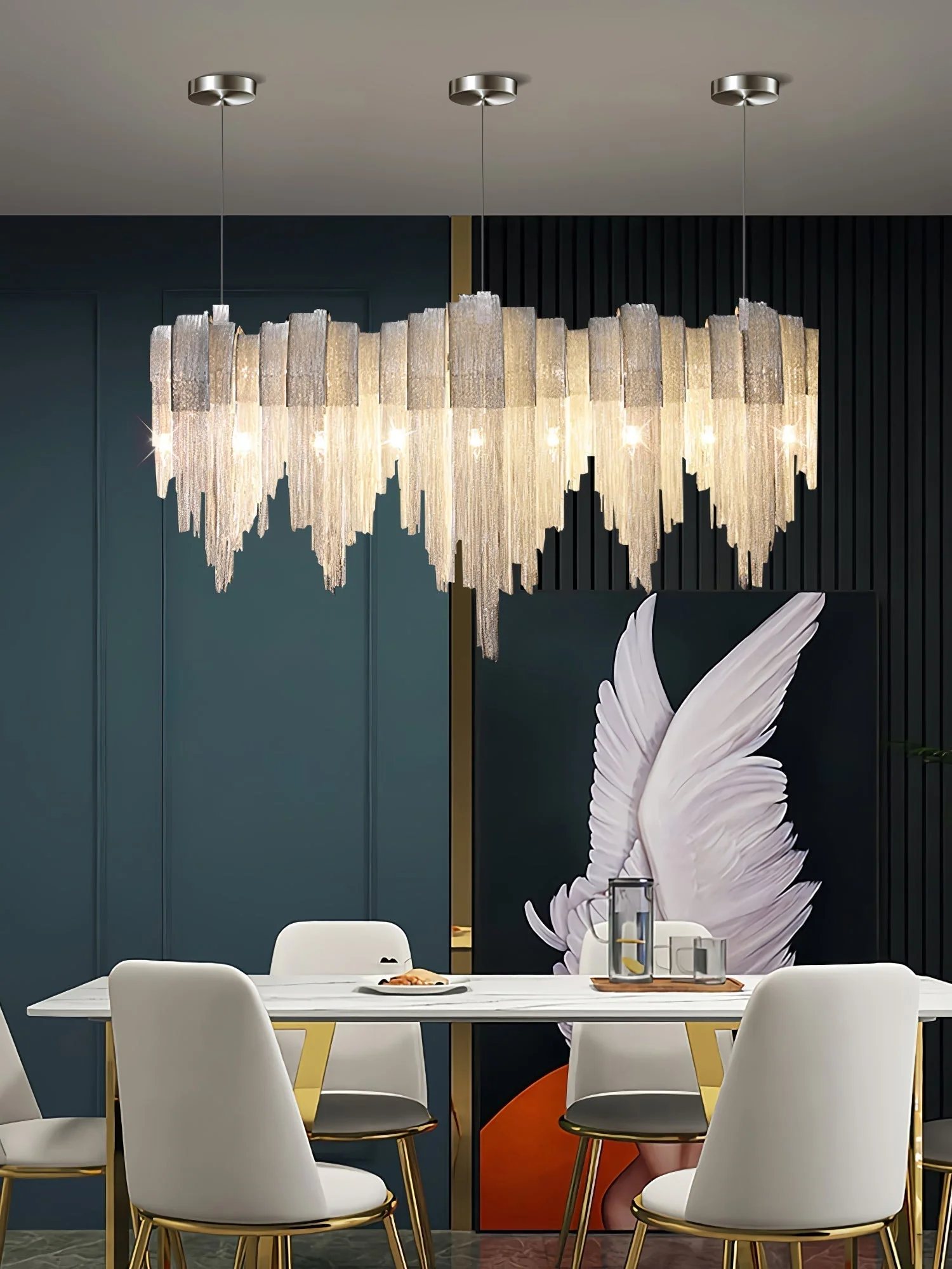 Lustra Chandelier Layered Chain Nickel Luxury - Image 56