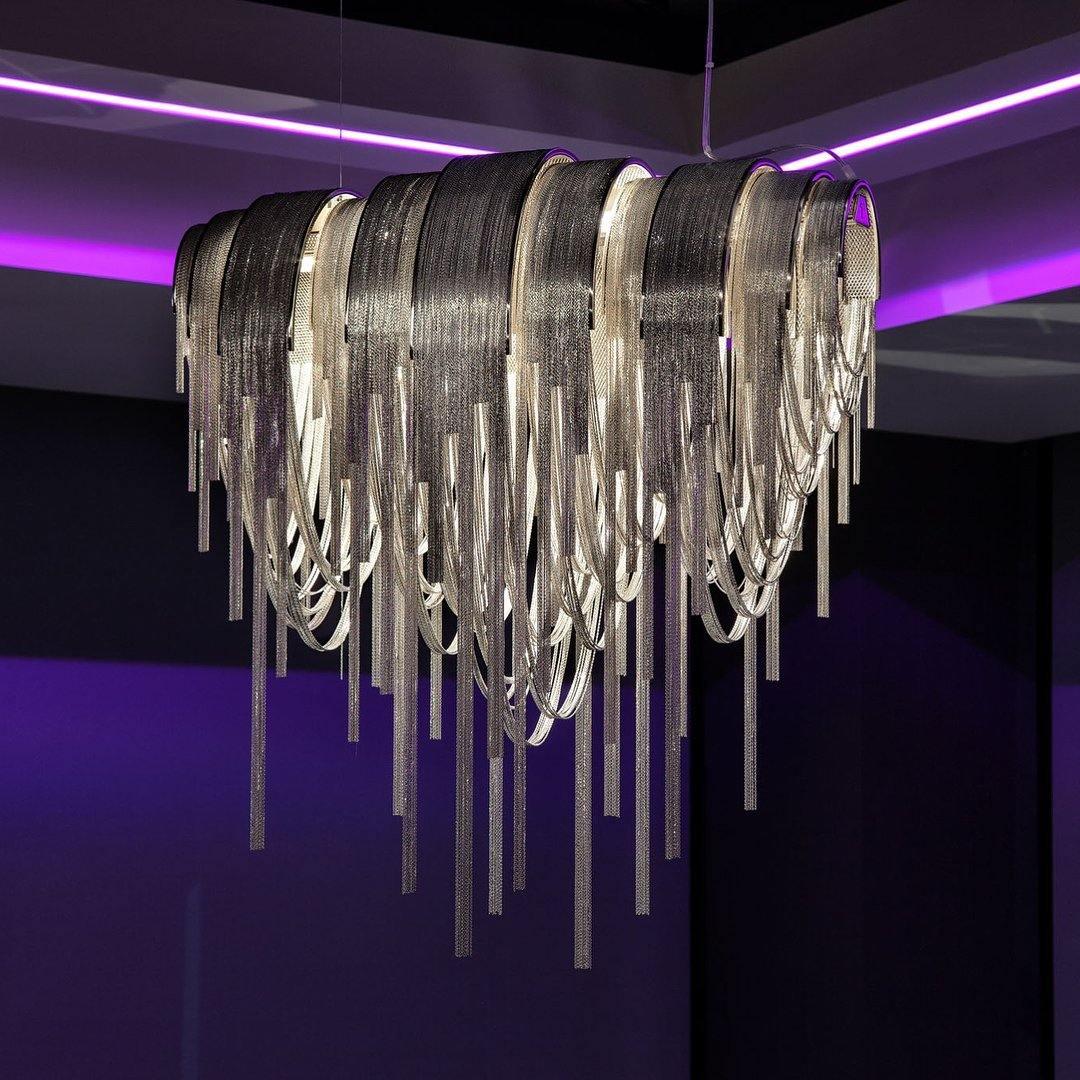Lustra Chandelier Layered Chain Nickel Luxury - Image 57