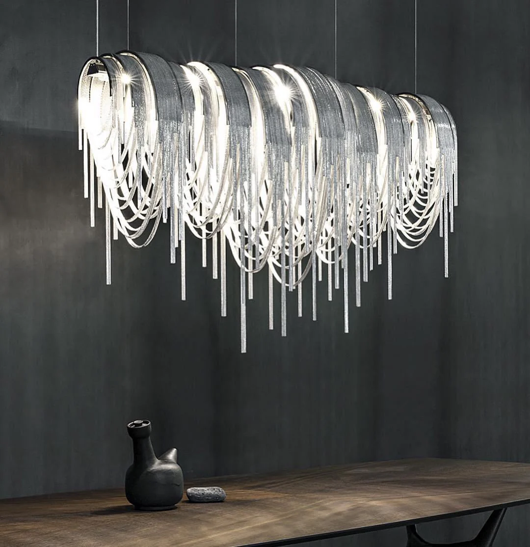 Lustra Chandelier Layered Chain Nickel Luxury - Image 59