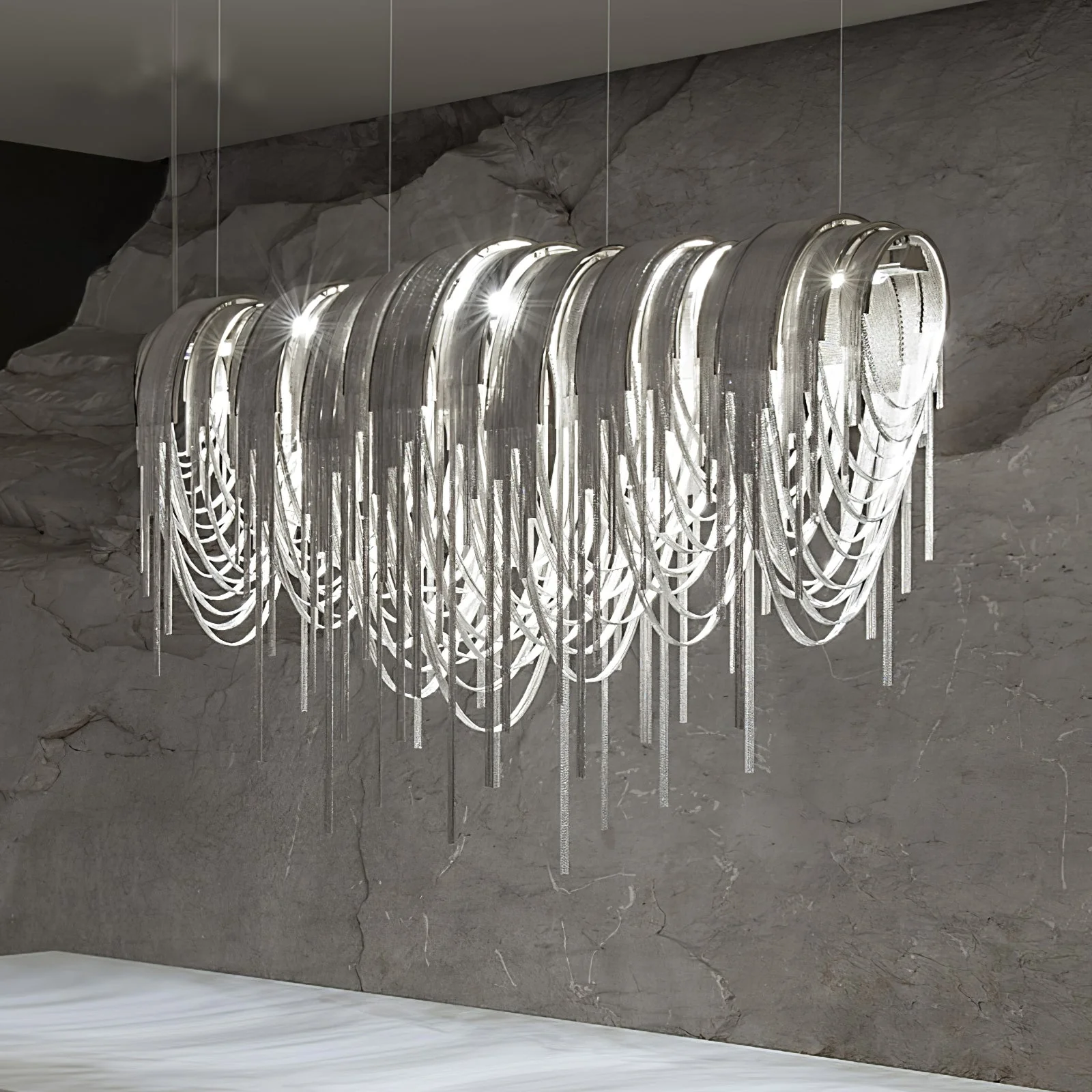Lustra Chandelier Layered Chain Nickel Luxury - Image 6