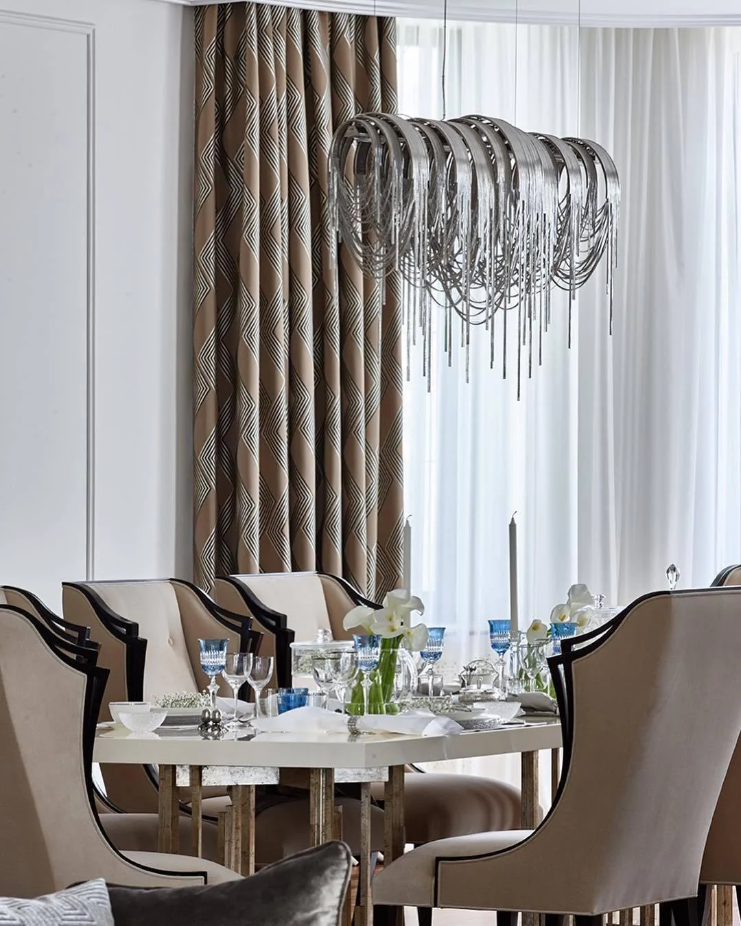 Lustra Chandelier Layered Chain Nickel Luxury - Image 61