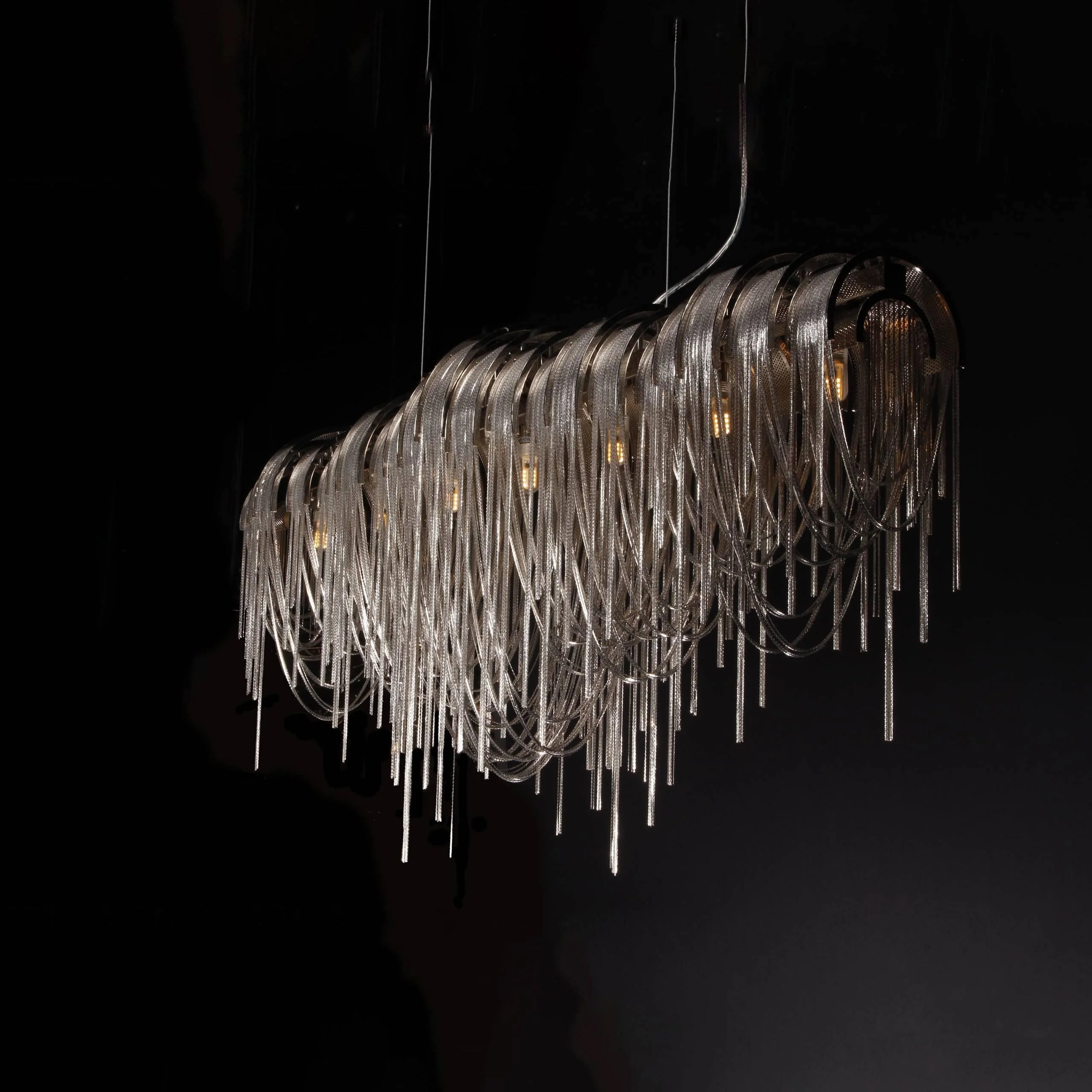 Lustra Chandelier Layered Chain Nickel Luxury - Image 63