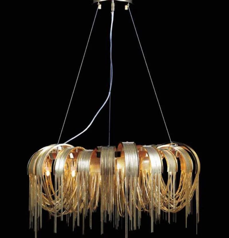 Lustra Chandelier Layered Chain Nickel Luxury - Image 65