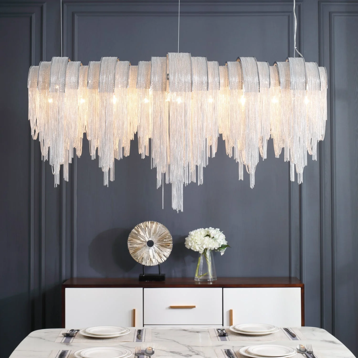 Lustra Chandelier Layered Chain Nickel Luxury - Image 66