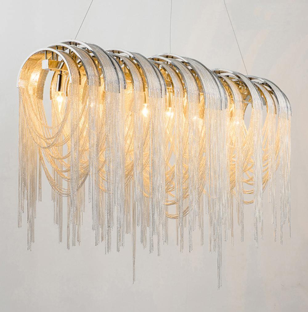 Lustra Chandelier Layered Chain Nickel Luxury - Image 68