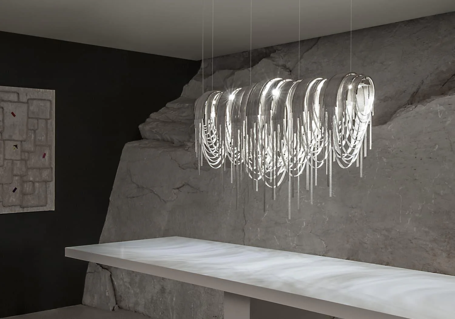 Lustra Chandelier Layered Chain Nickel Luxury - Image 72