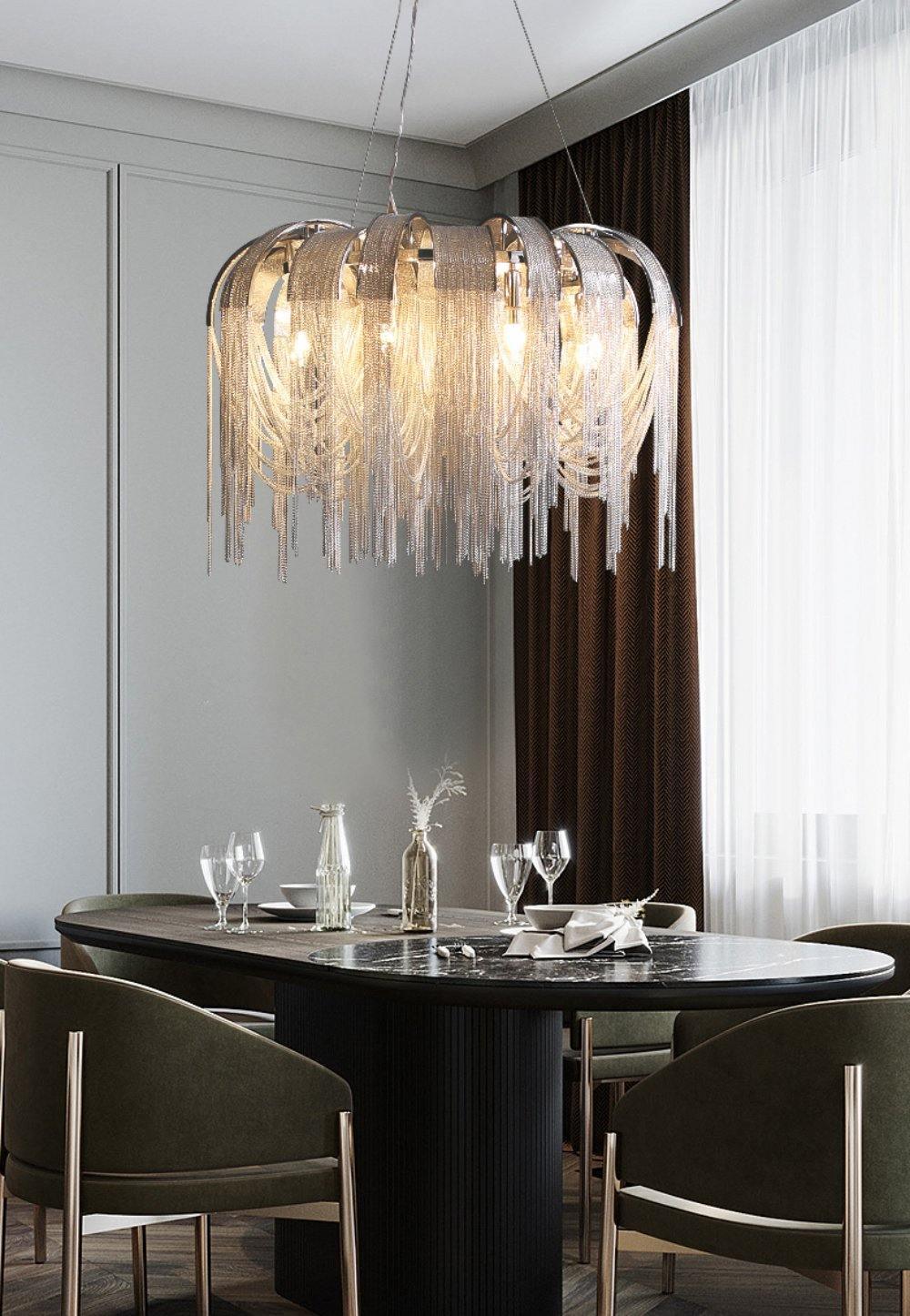 Lustra Chandelier Layered Chain Nickel Luxury - Image 73