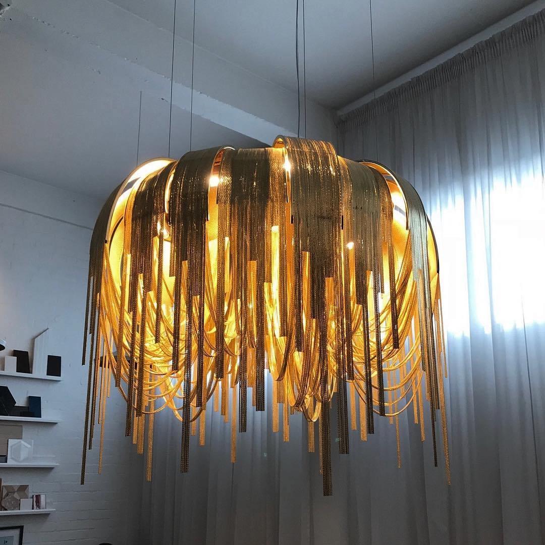 Lustra Chandelier Layered Chain Nickel Luxury - Image 74