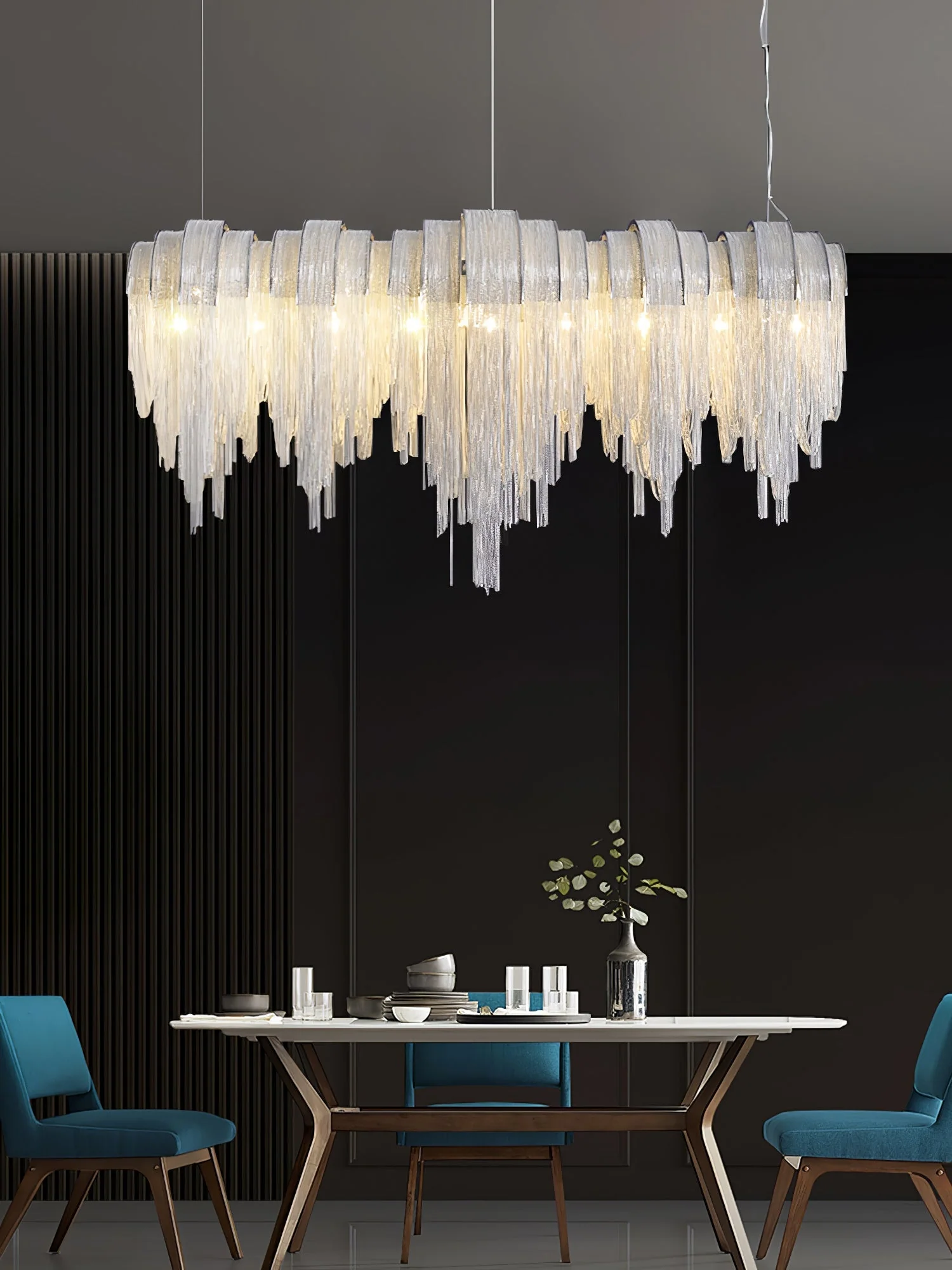 Lustra Chandelier Layered Chain Nickel Luxury - Image 79