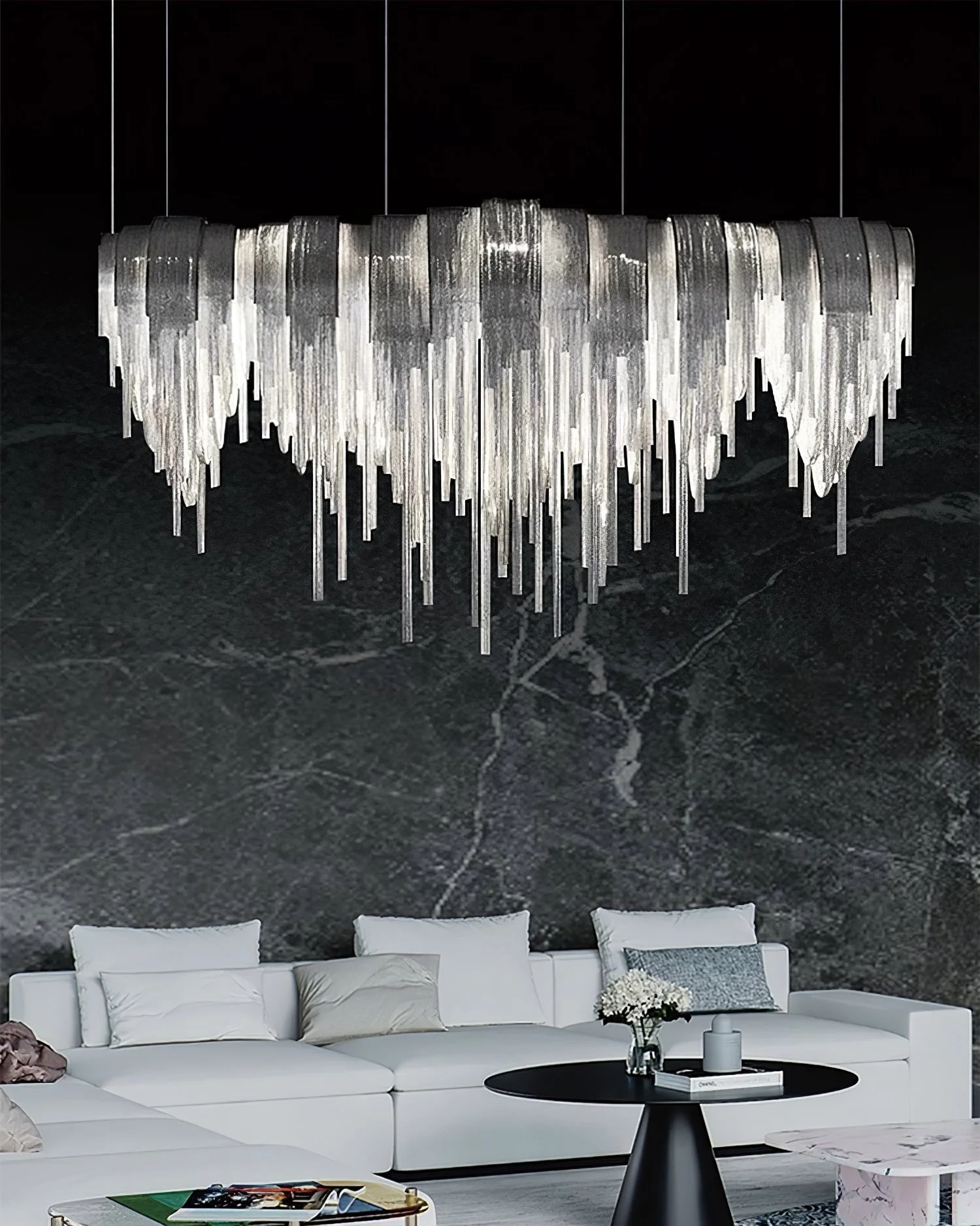 Lustra Chandelier Layered Chain Nickel Luxury - Image 83