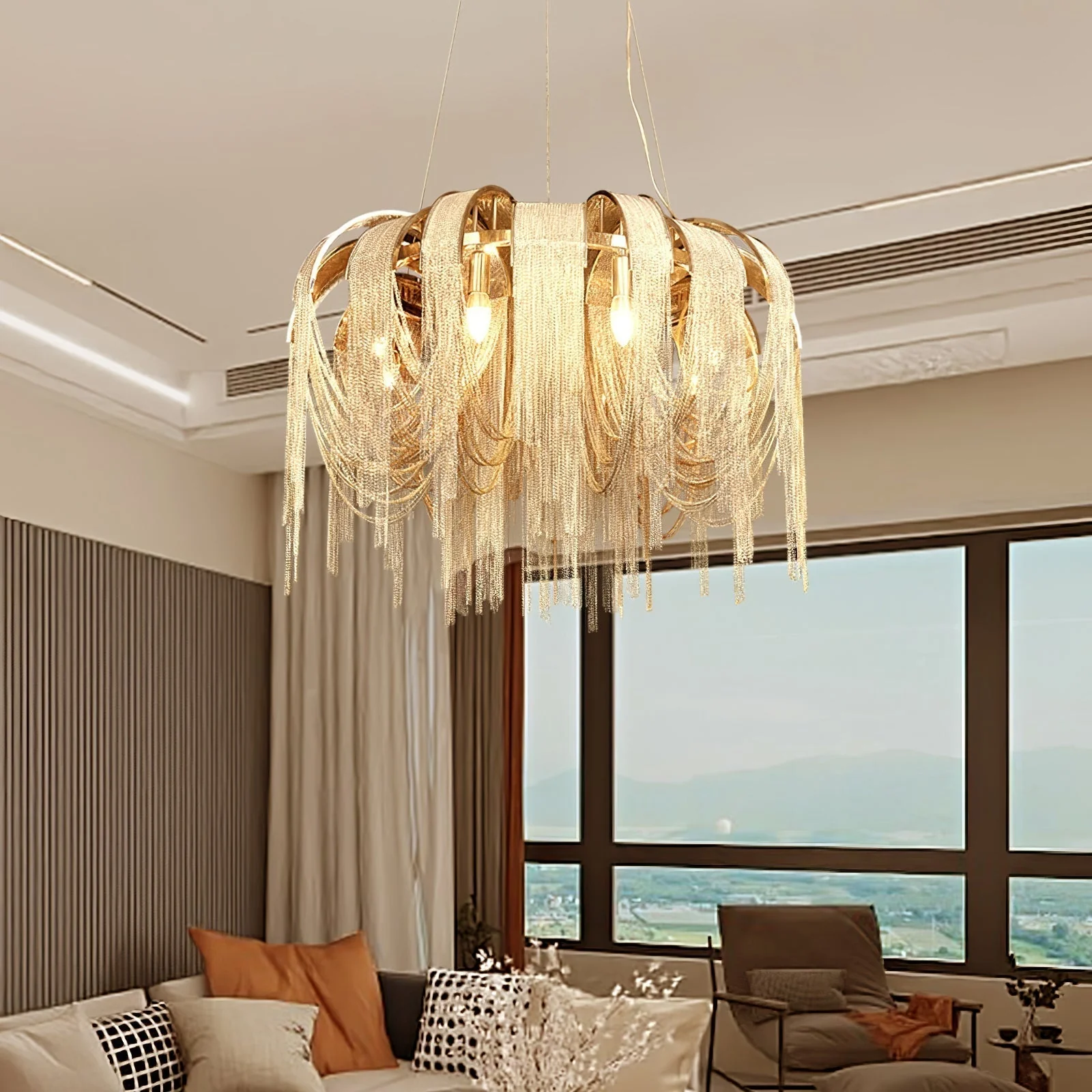 Lustra Chandelier Layered Chain Nickel Luxury - Image 84