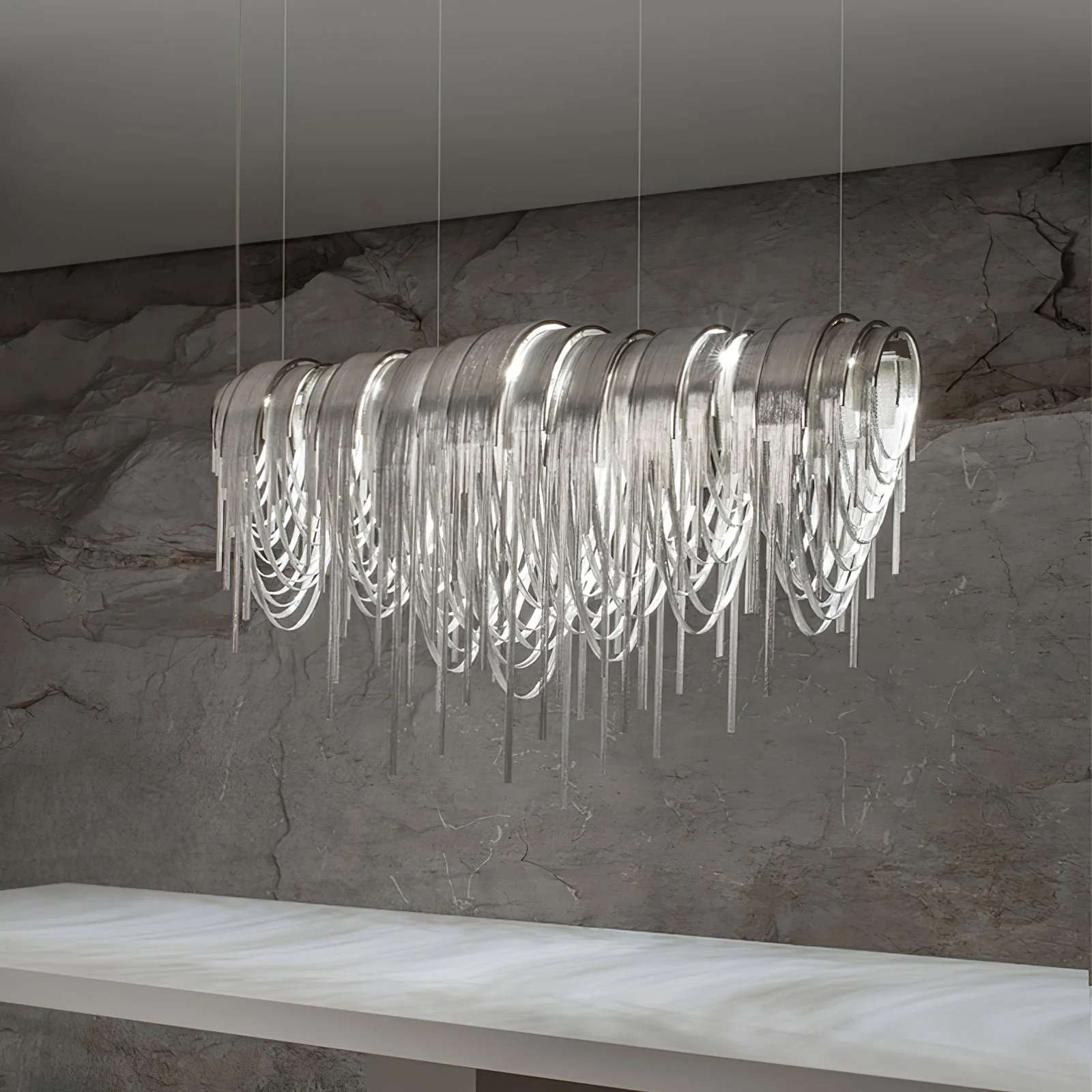 Lustra Chandelier Layered Chain Nickel Luxury - Image 85