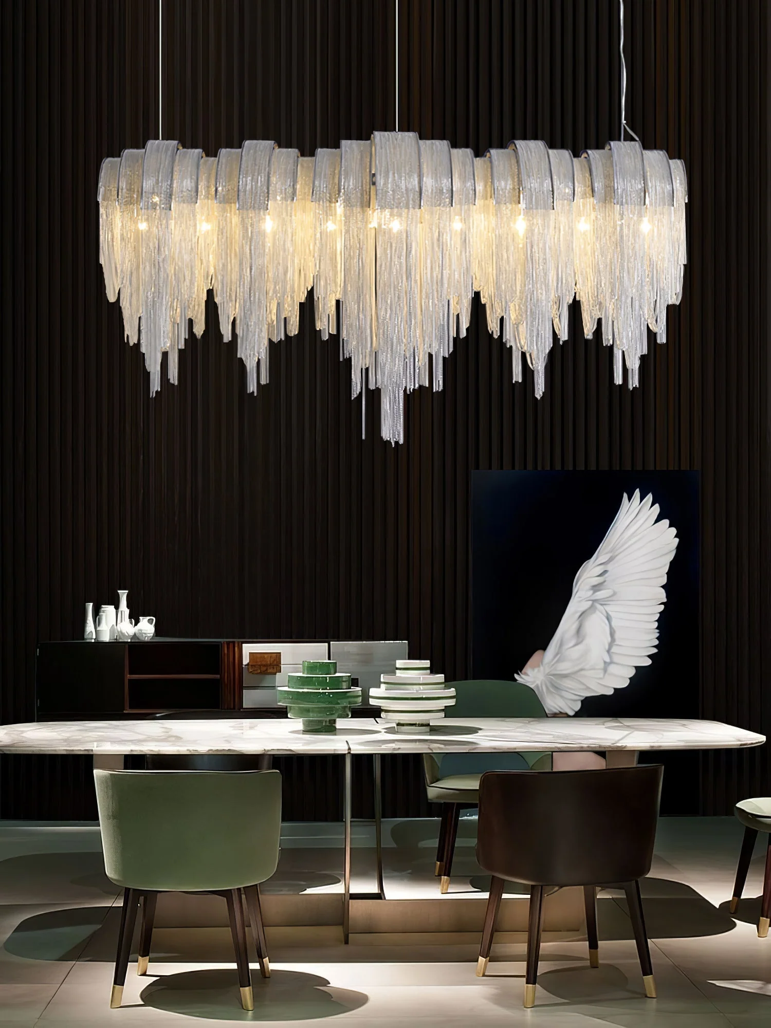 Lustra Chandelier Layered Chain Nickel Luxury - Image 86