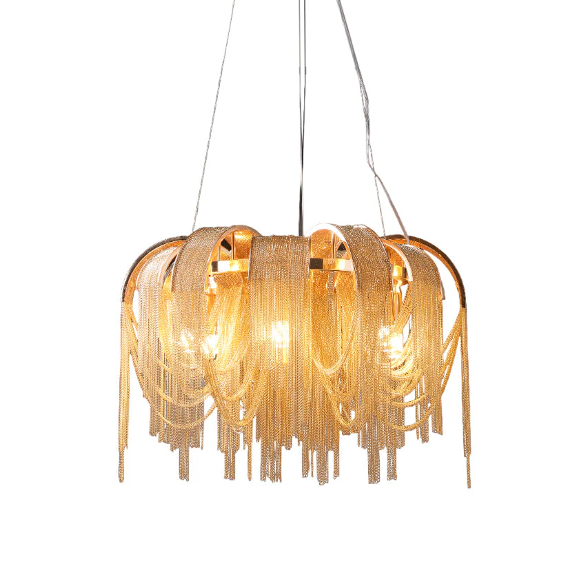 Lustra Chandelier Layered Chain Nickel Luxury - Image 91
