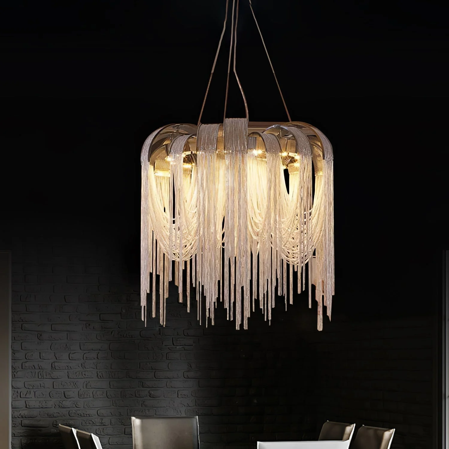 Lustra Chandelier Layered Chain Nickel Luxury - Image 92