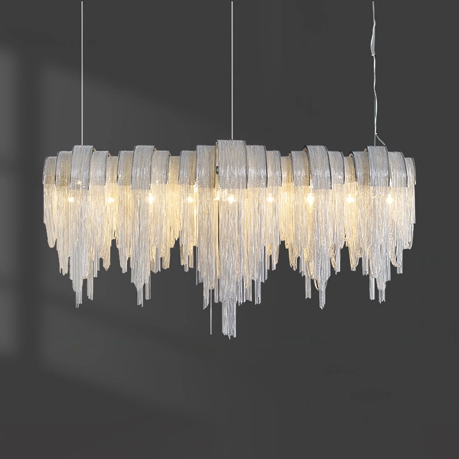 Lustra Chandelier Layered Chain Nickel Luxury - Image 94