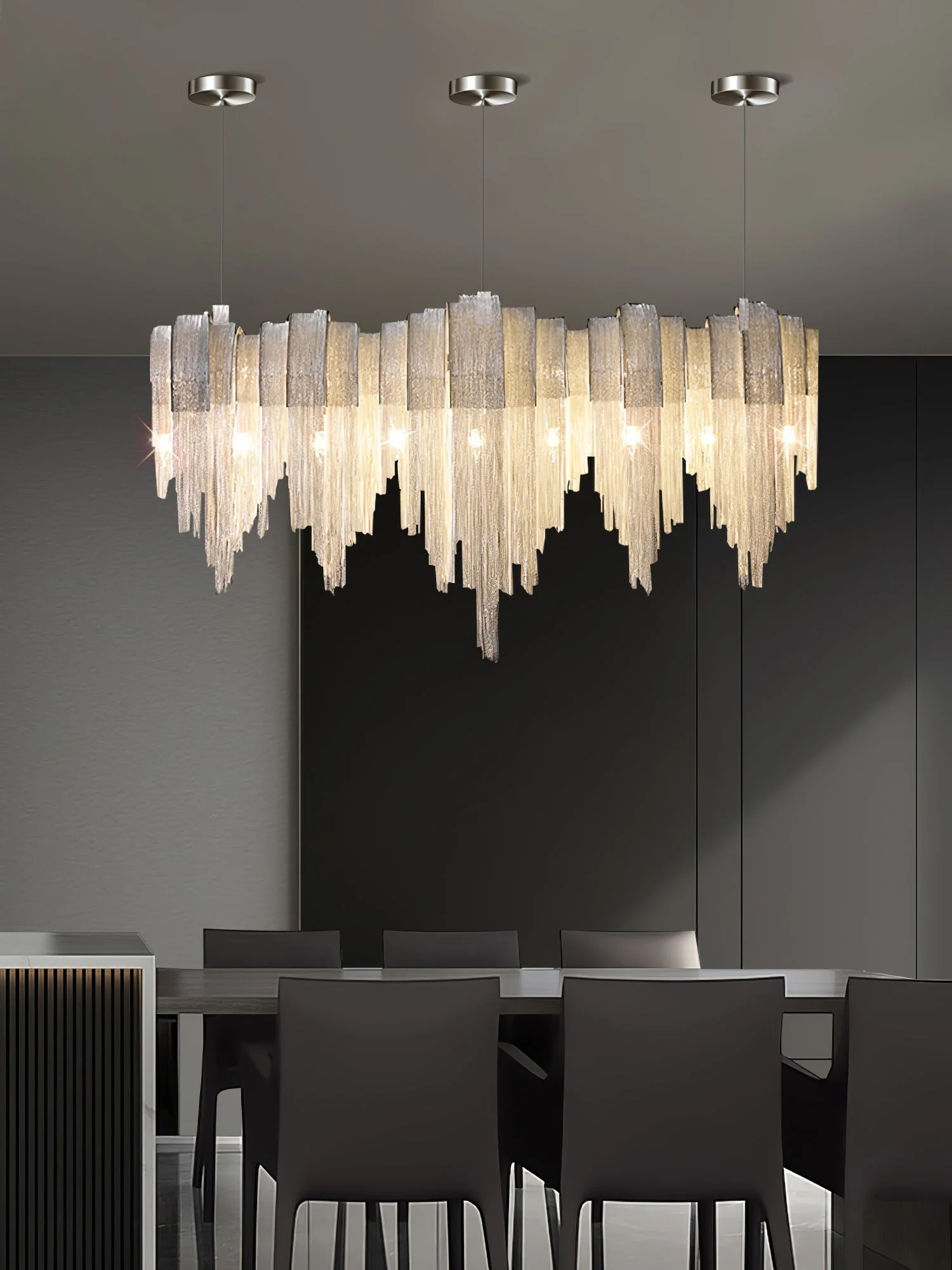 Lustra Chandelier Layered Chain Nickel Luxury - Image 96