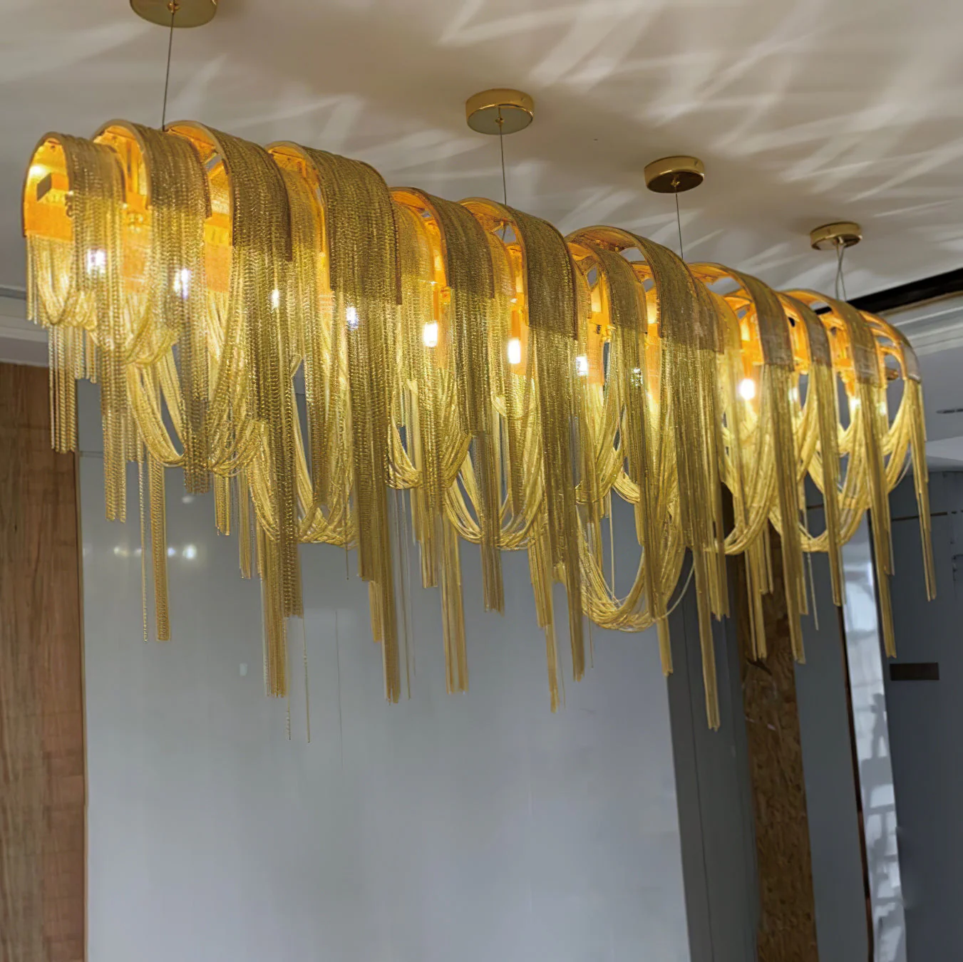 Lustra Chandelier Layered Chain Nickel Luxury - Image 97