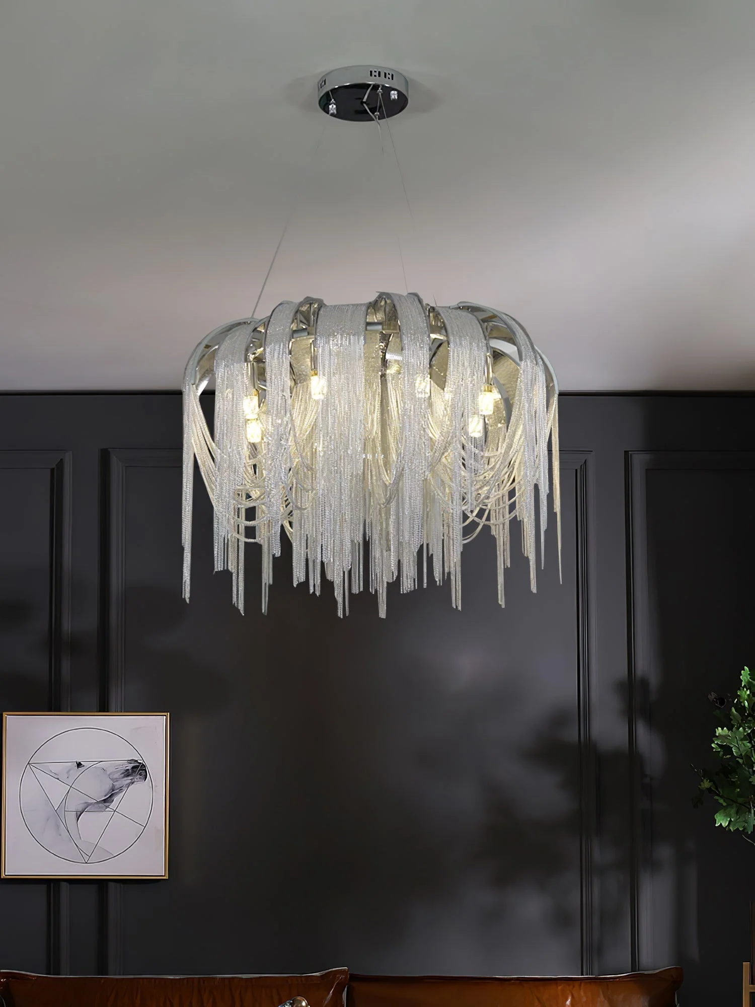Lustra Chandelier Layered Chain Nickel Luxury - Image 98