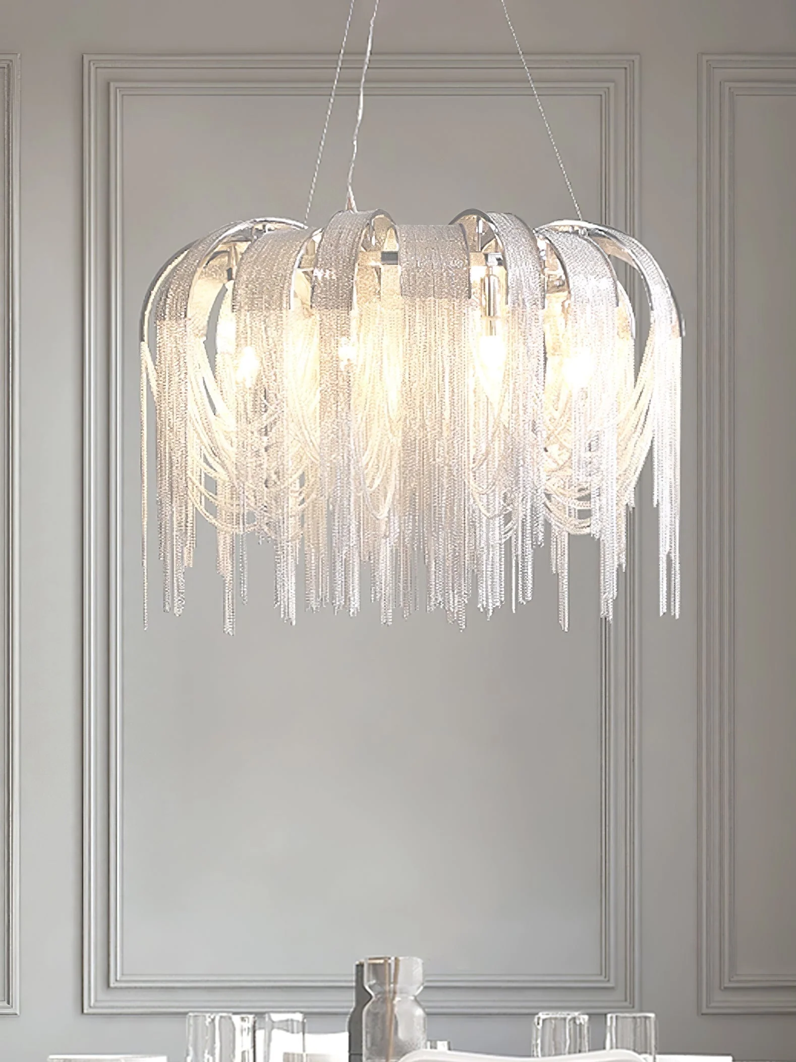Lustra Chandelier Layered Chain Nickel Luxury - Image 99