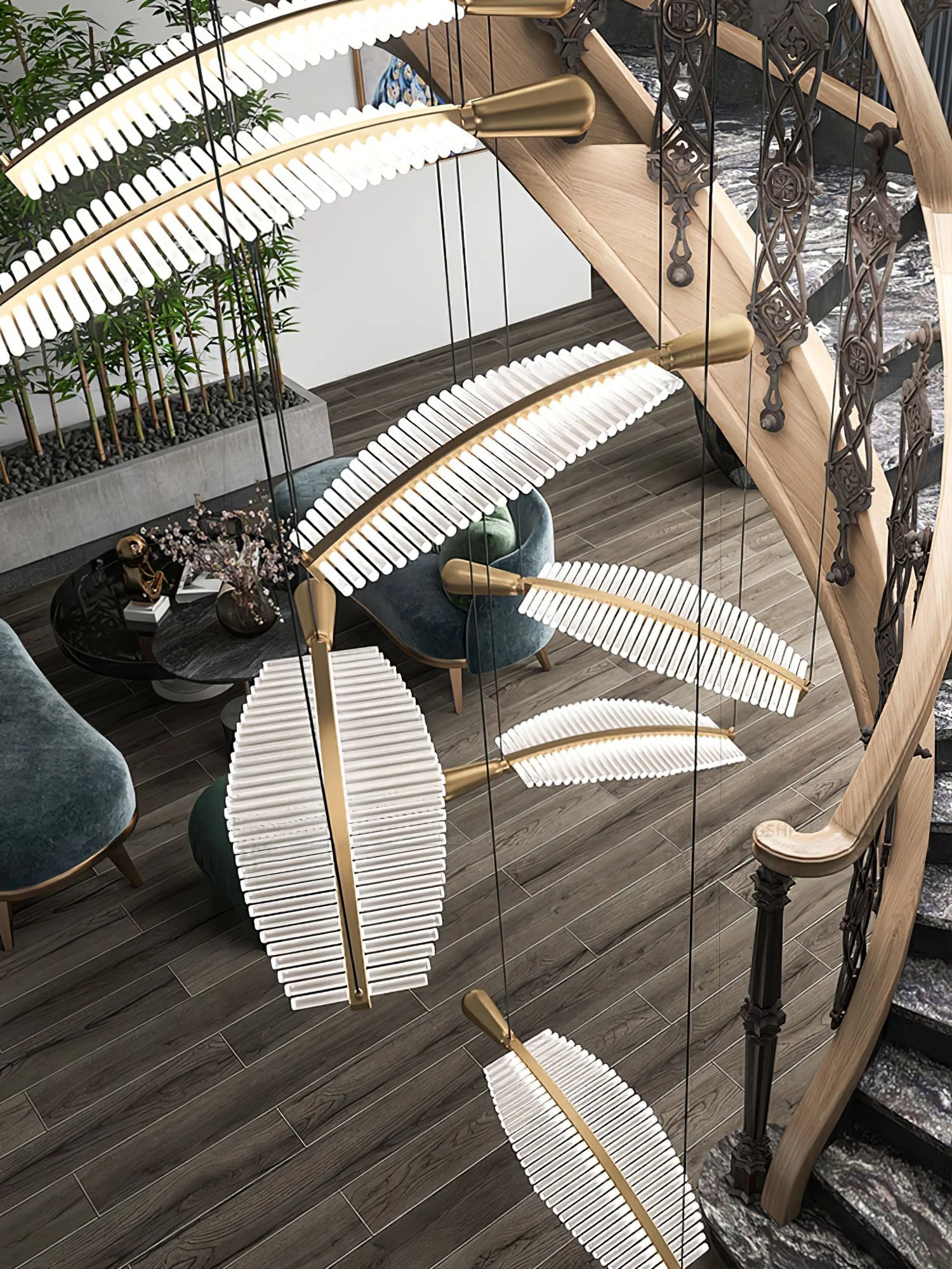 Lustra Chandelier Leaf Gold Elegant Modern - Image 44