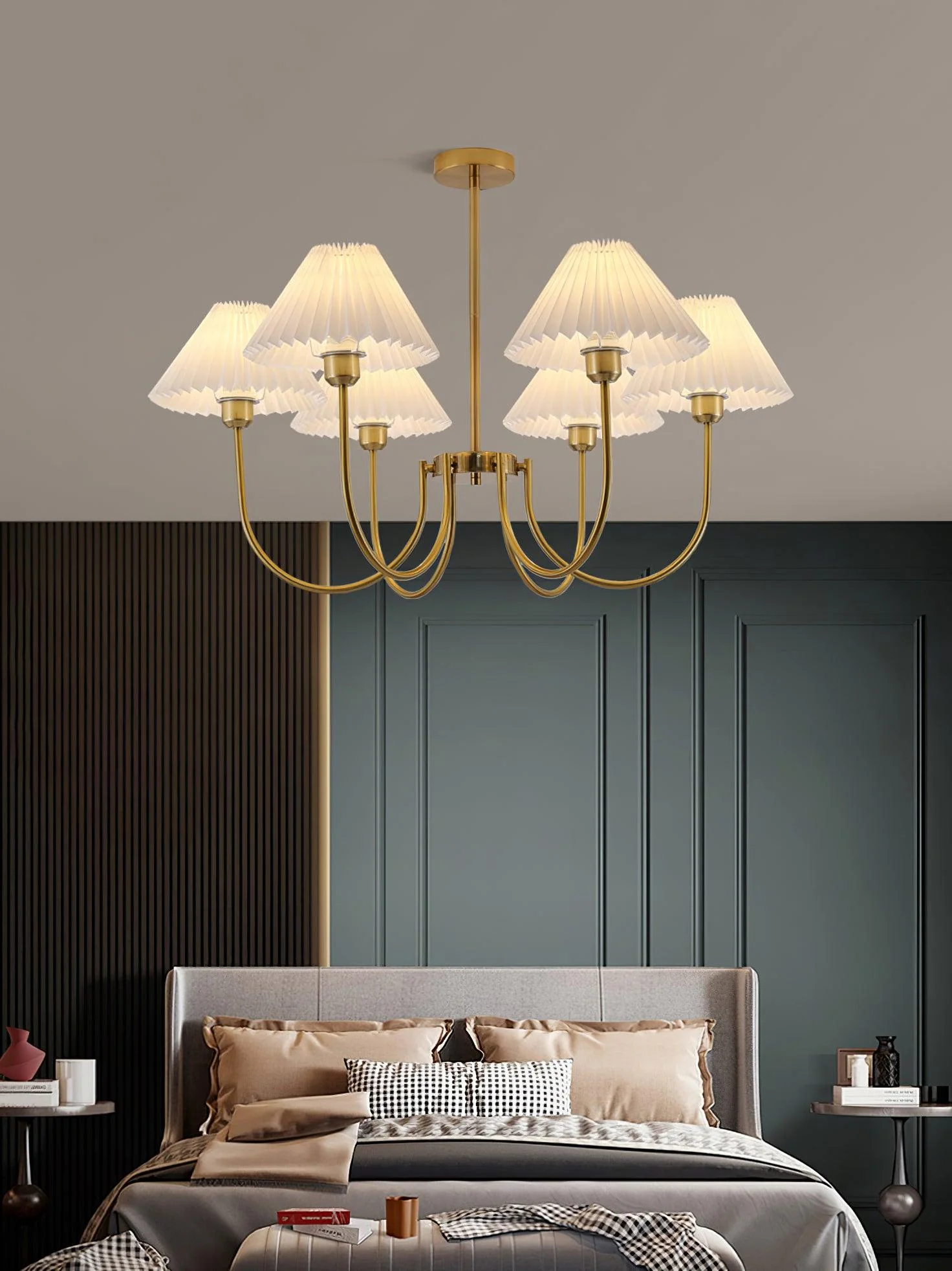 Lustra Chandelier Lenore Brass Pleated Shade - Image 14