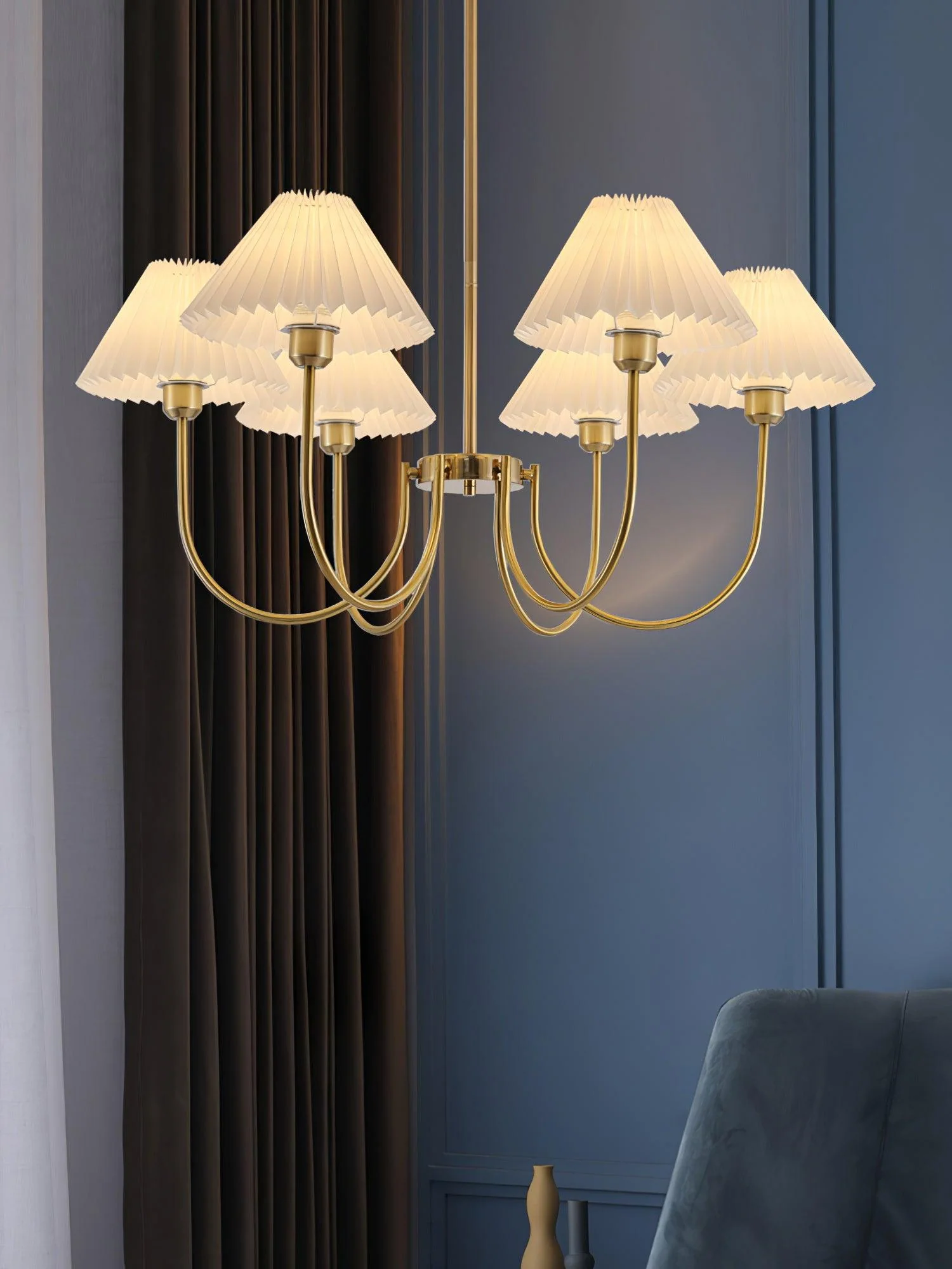 Lustra Chandelier Lenore Brass Pleated Shade - Image 26