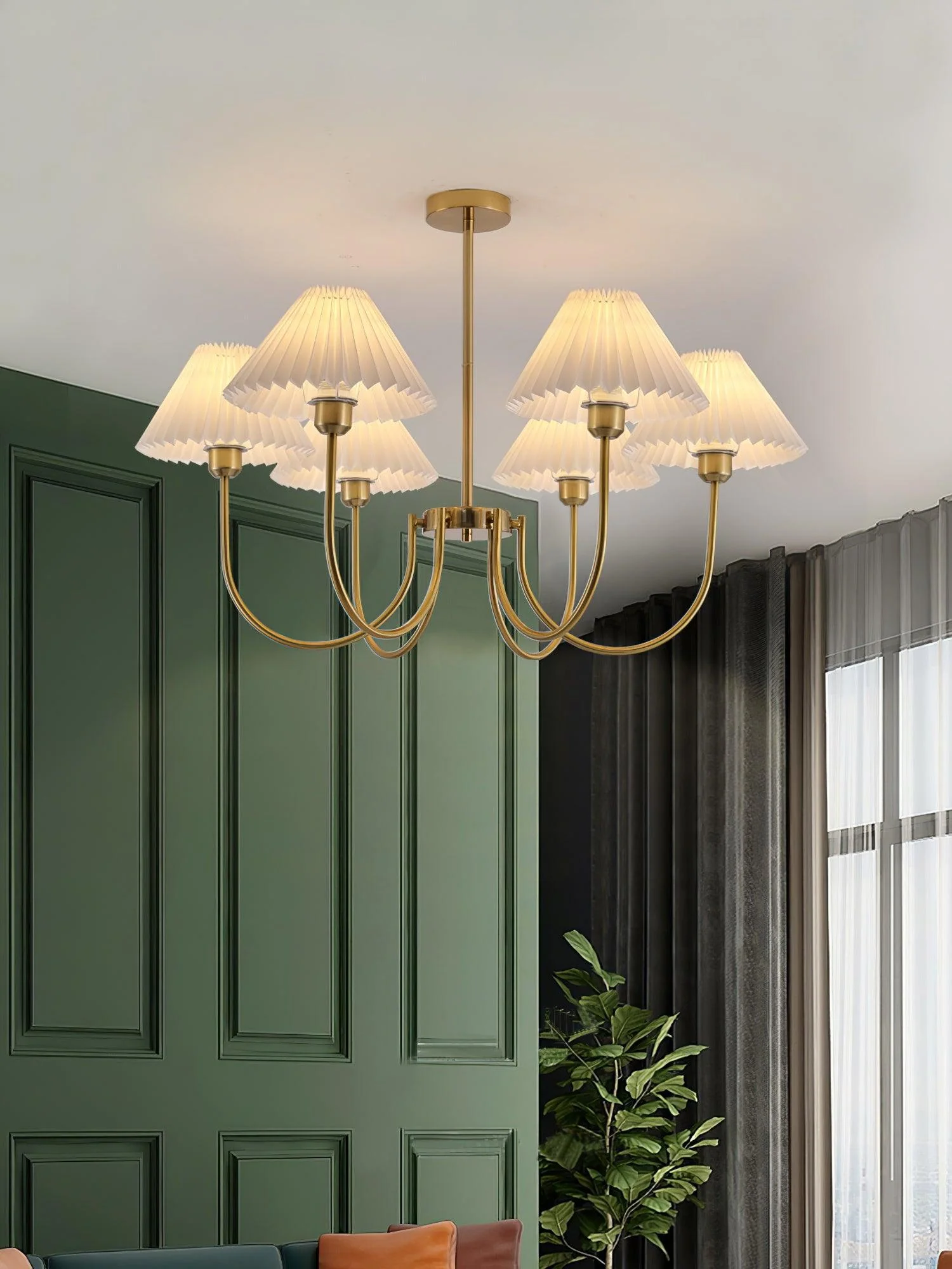 Lustra Chandelier Lenore Brass Pleated Shade - Image 27