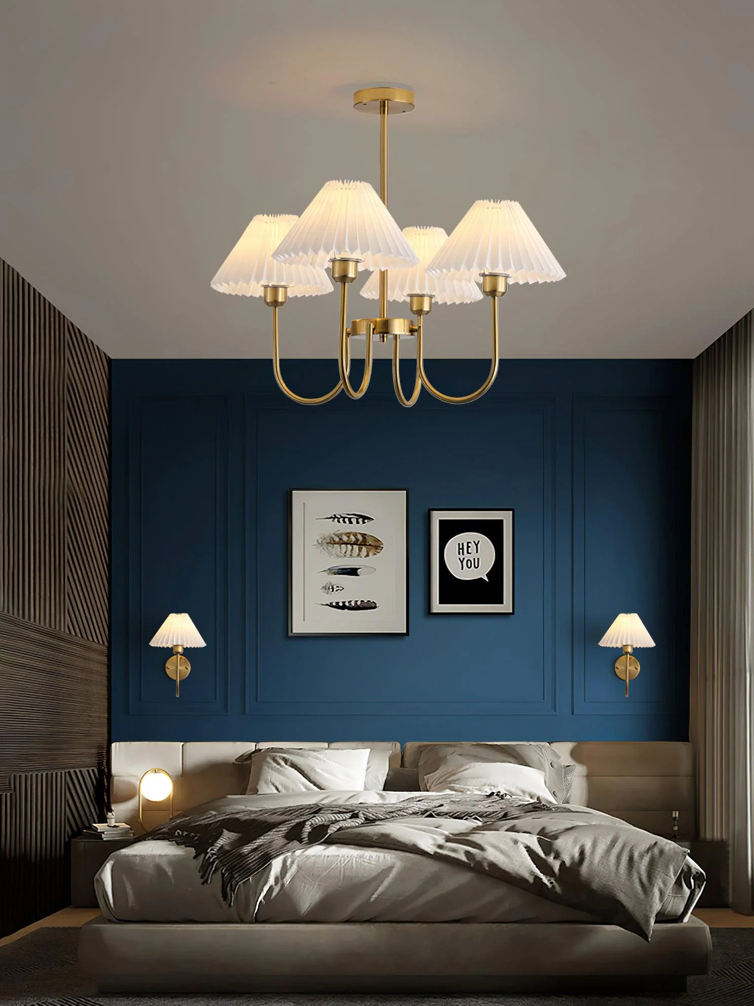 Lustra Chandelier Lenore Brass Pleated Shade - Image 28