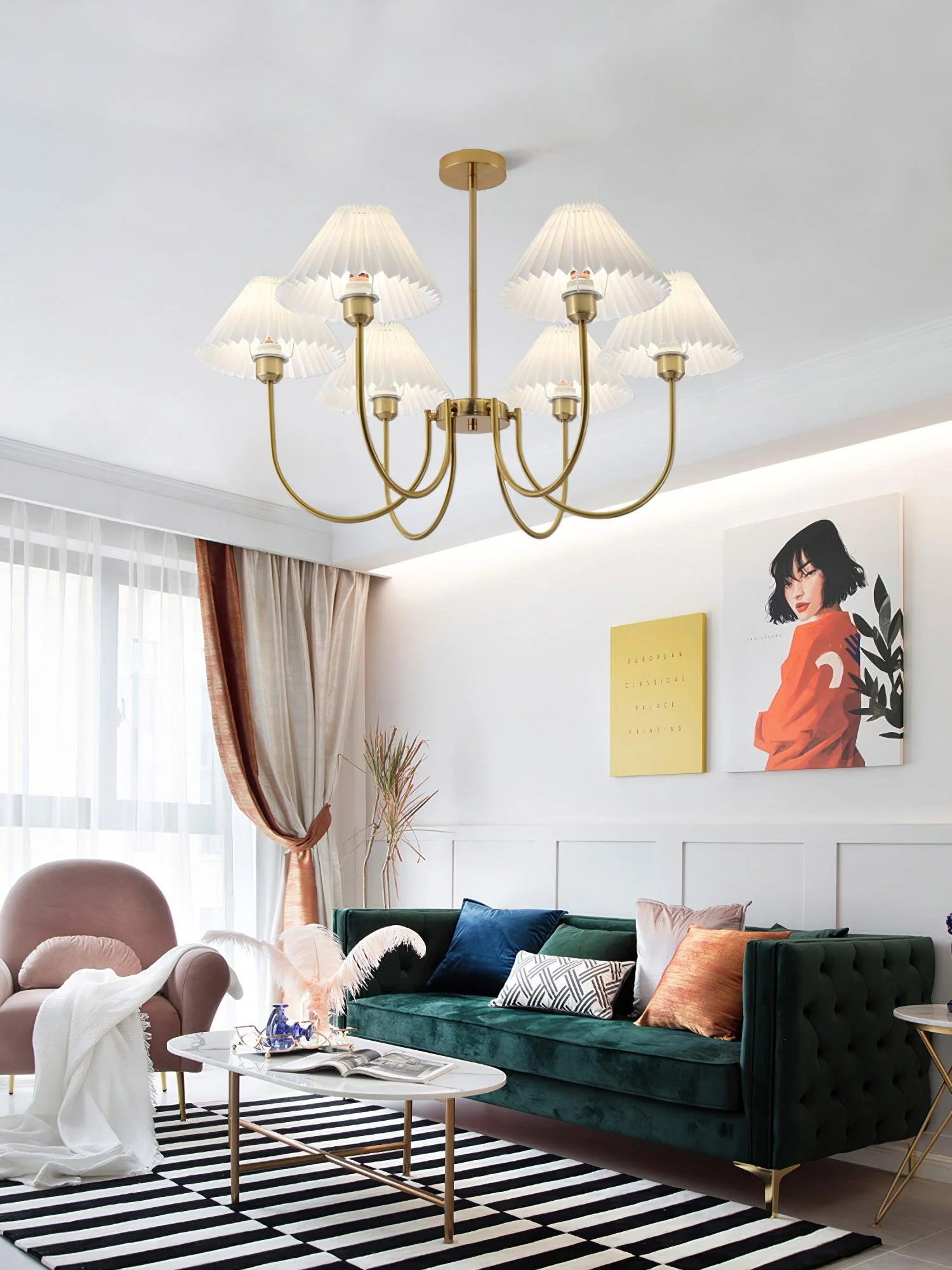 Lustra Chandelier Lenore Brass Pleated Shade - Image 29