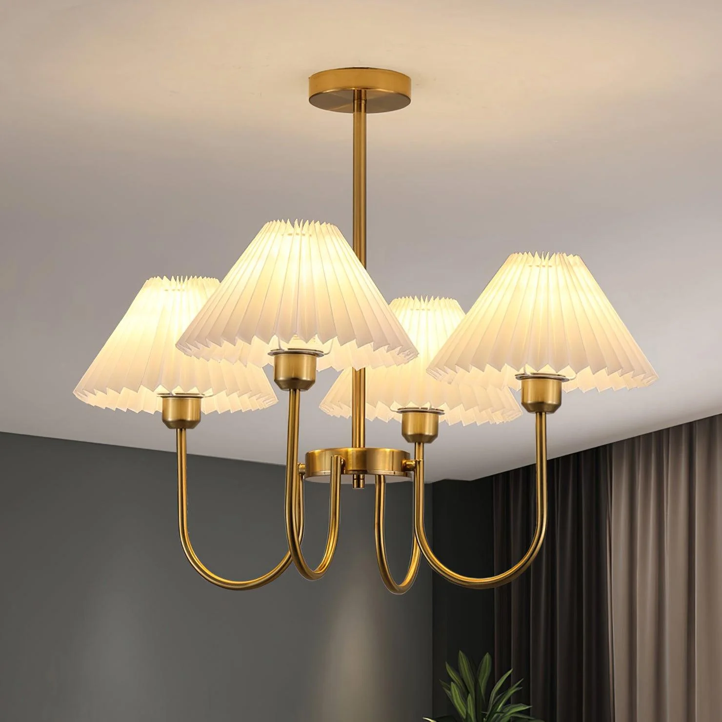 Lustra Chandelier Lenore Brass Pleated Shade - Image 4