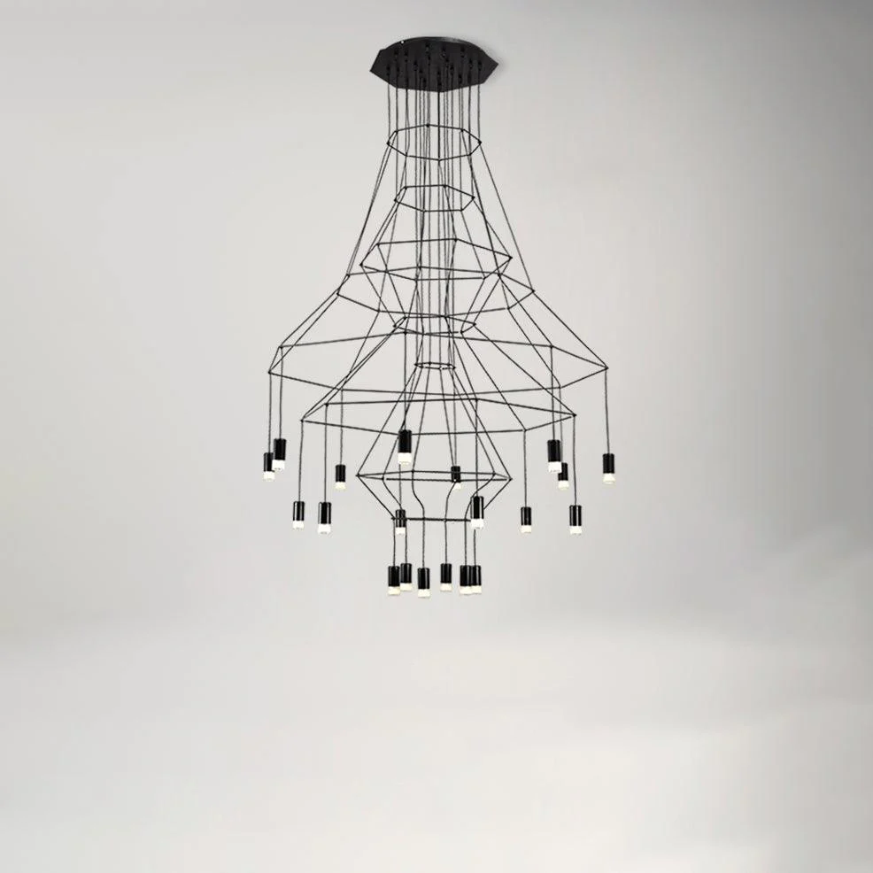 Lustra Chandelier Lines Black Wireframe LED - Image 42