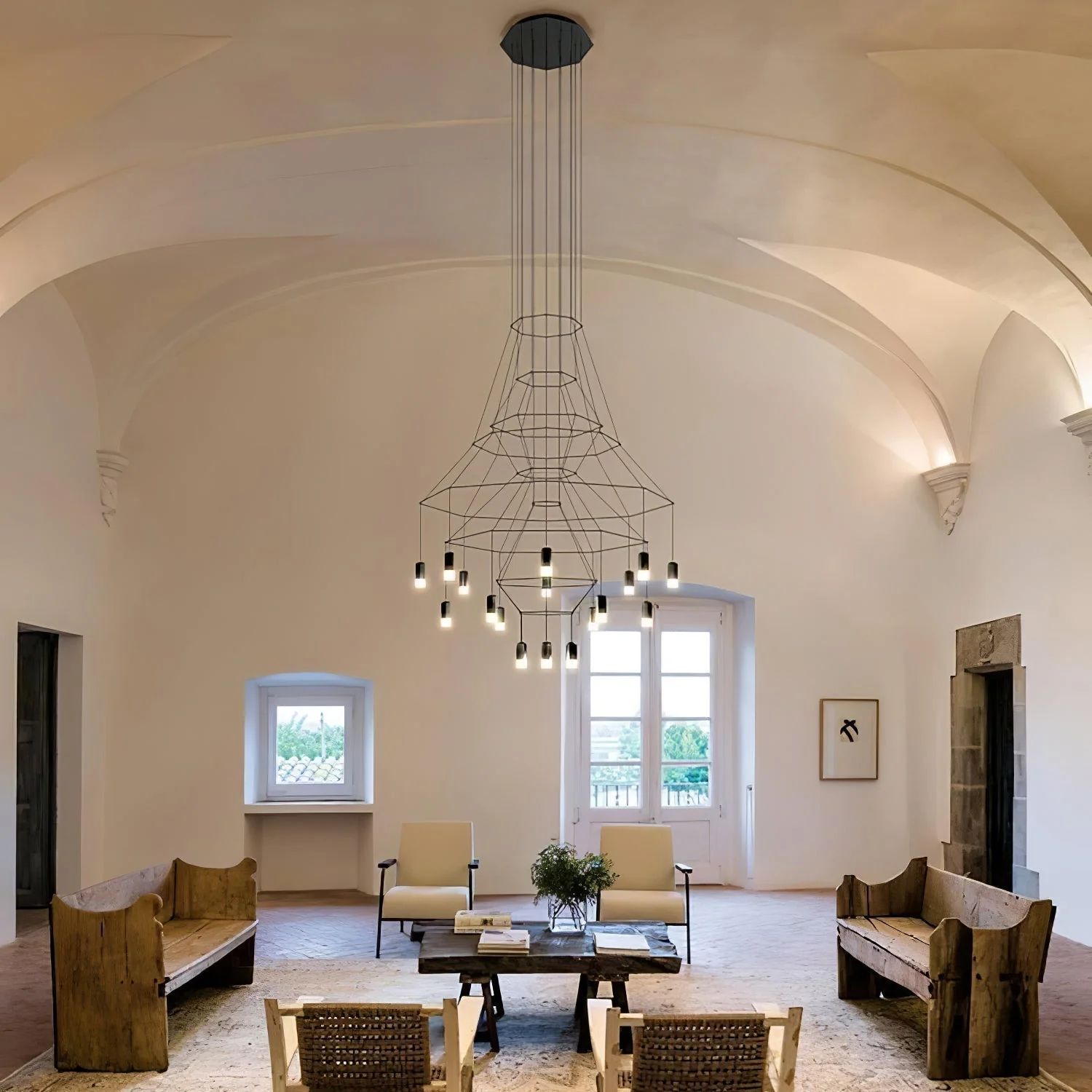 Lustra Chandelier Lines Black Wireframe LED - Image 46