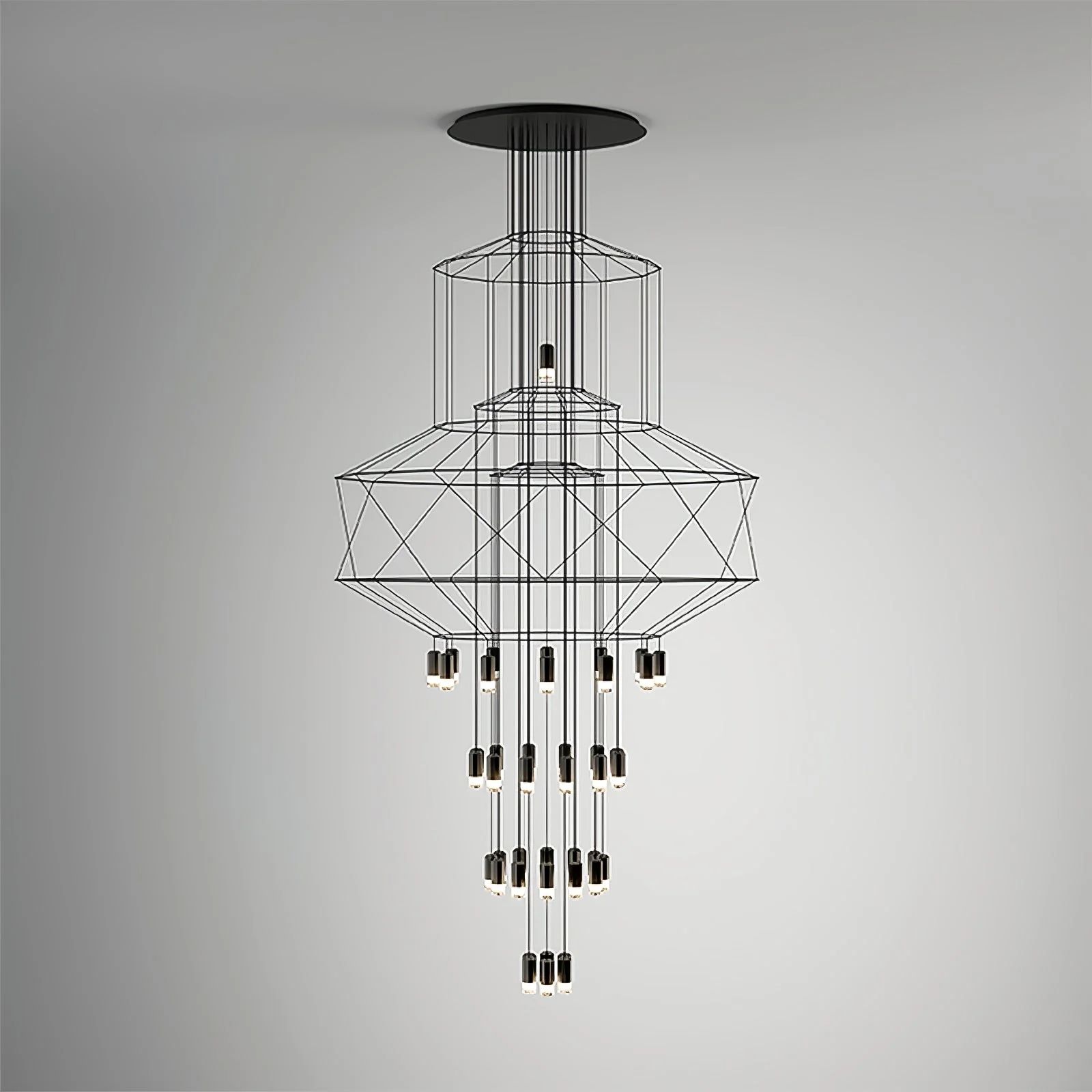 Lustra Chandelier Lines Black Wireframe LED - Image 58