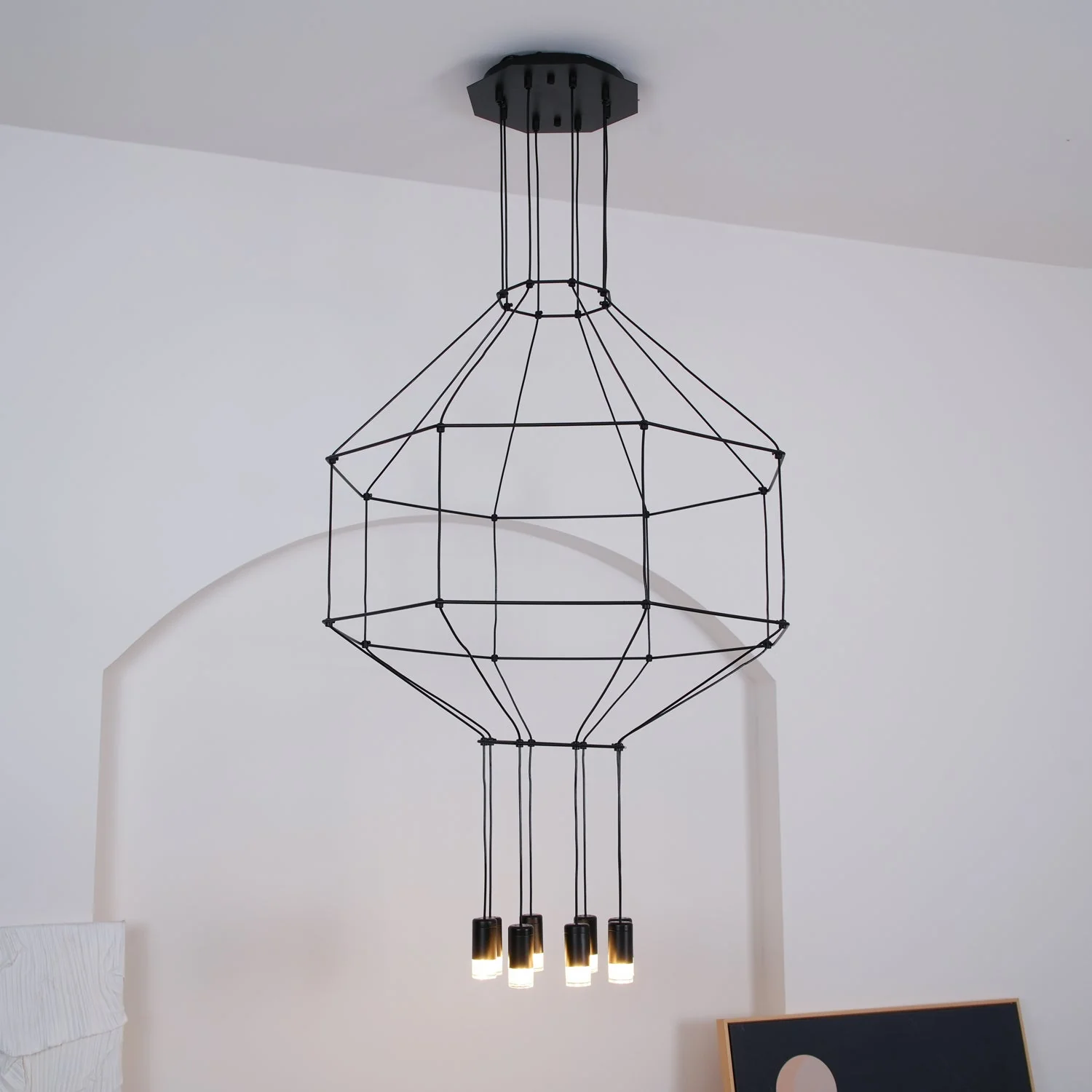 Lustra Chandelier Lines Black Wireframe LED - Image 81