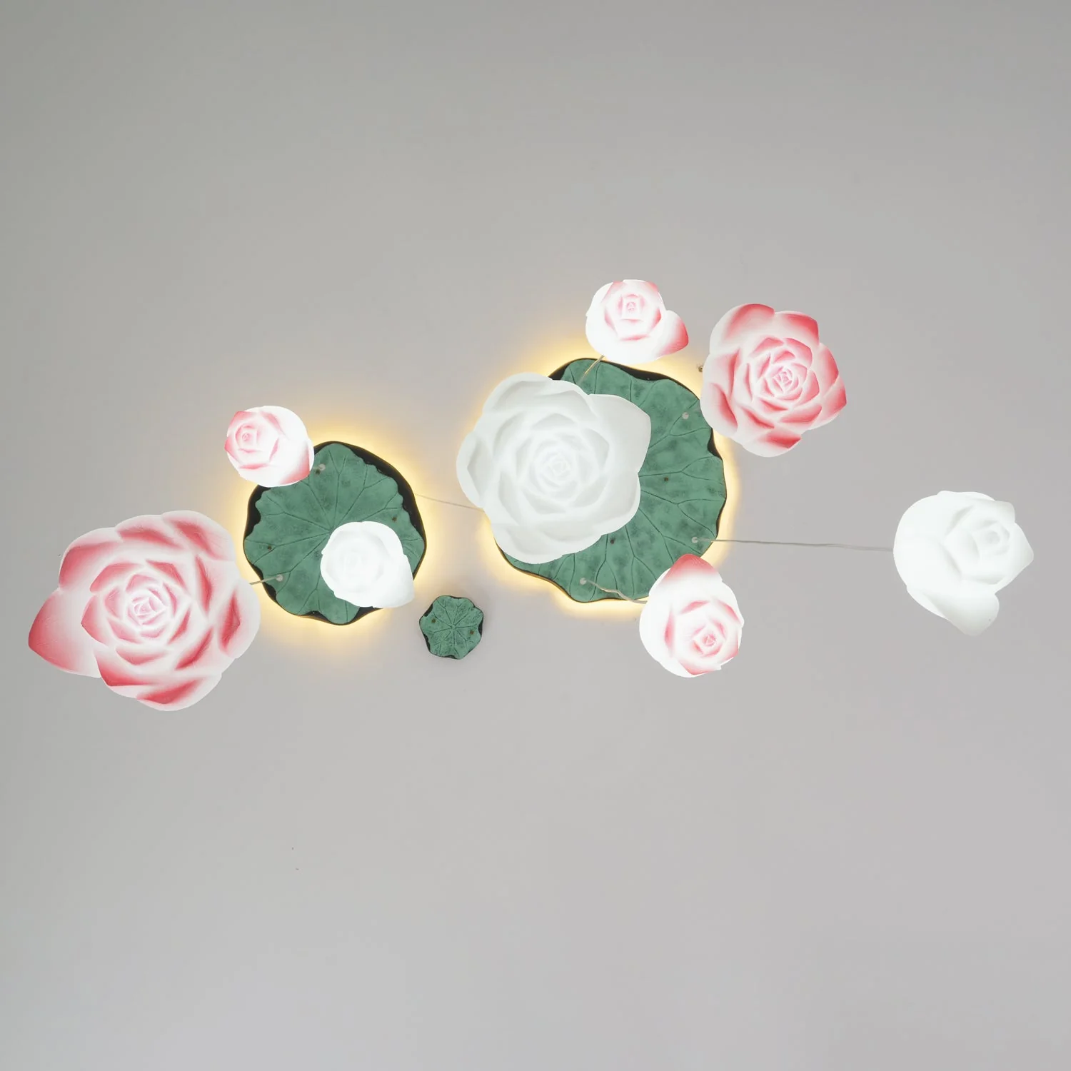 Lustra Chandelier Lotus Floral Pendant Pink White 7-Light - Image 40