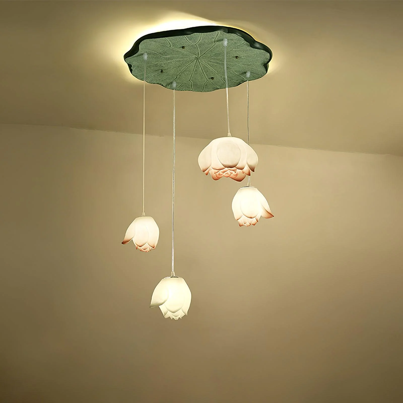 Lustra Chandelier Lotus Floral Pendant Pink White 7-Light - Image 50