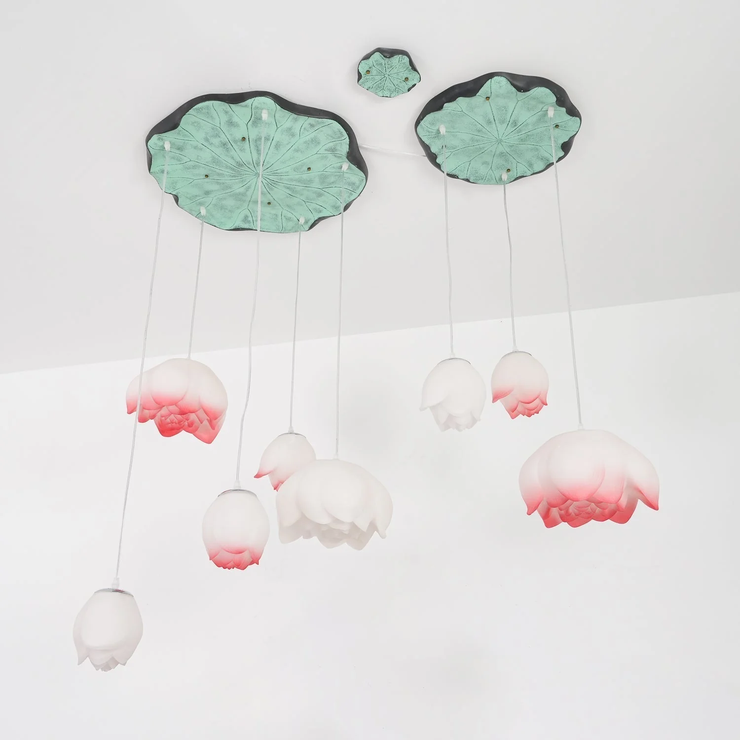 Lustra Chandelier Lotus Floral Pendant Pink White 7-Light - Image 56