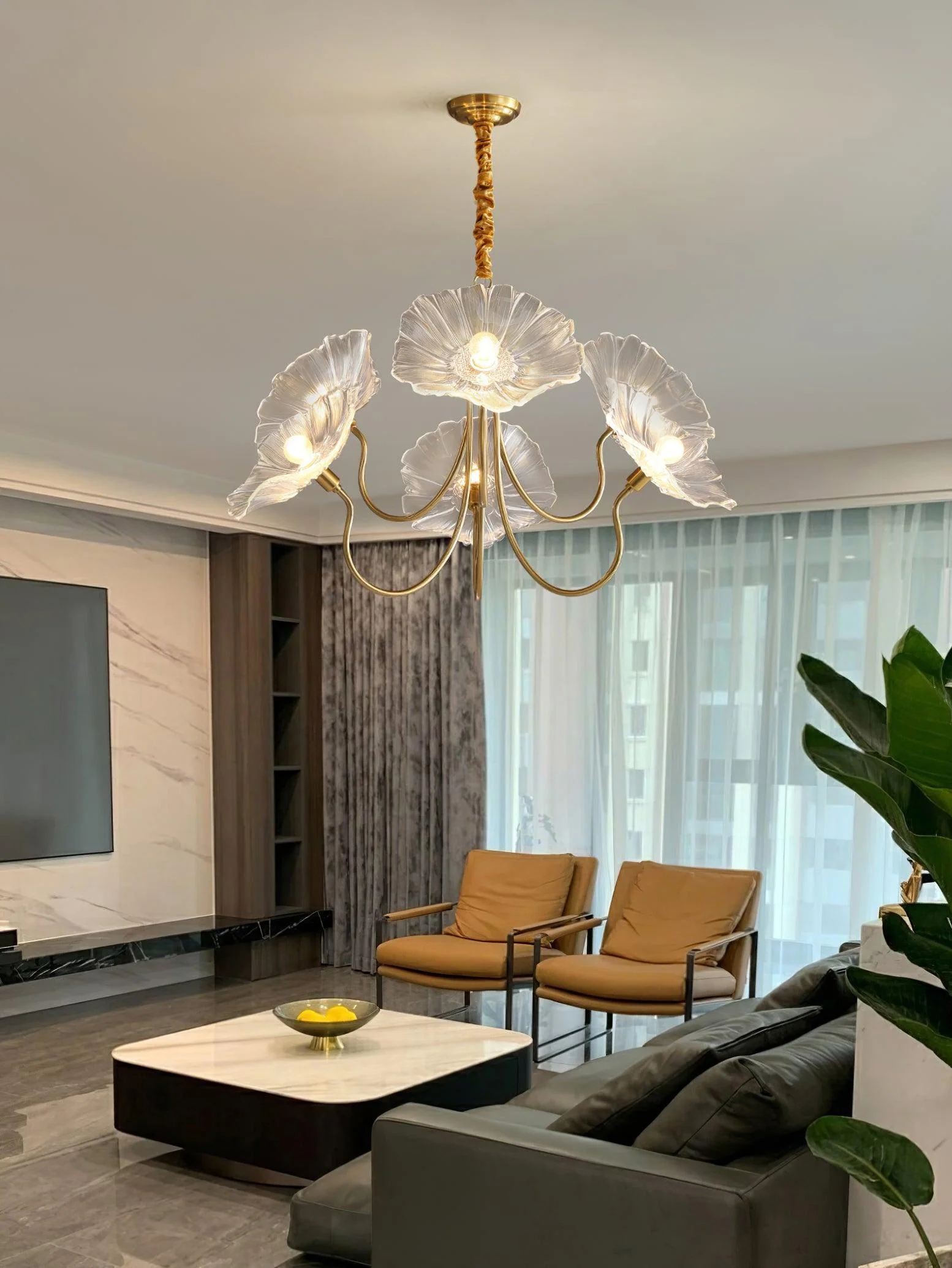 Lustra Chandelier Lotus Leaf Glass - Image 11