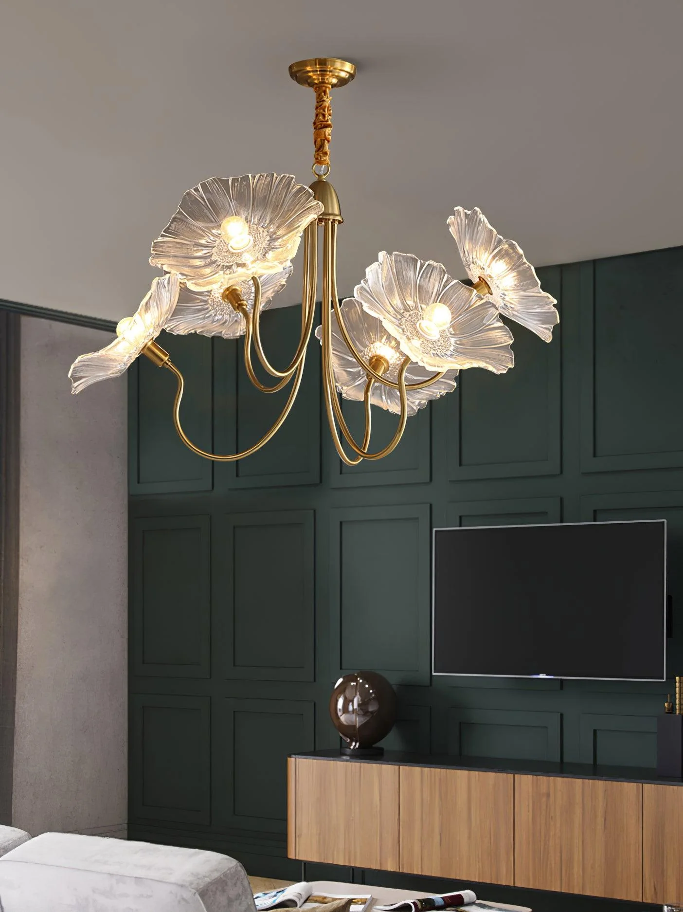 Lustra Chandelier Lotus Leaf Glass - Image 3