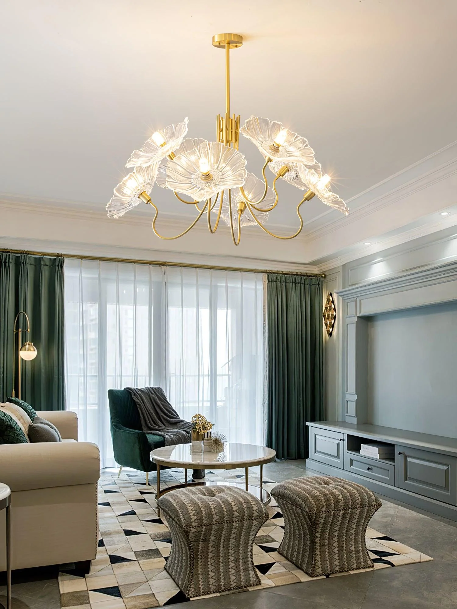Lustra Chandelier Lotus Leaf Glass - Image 5