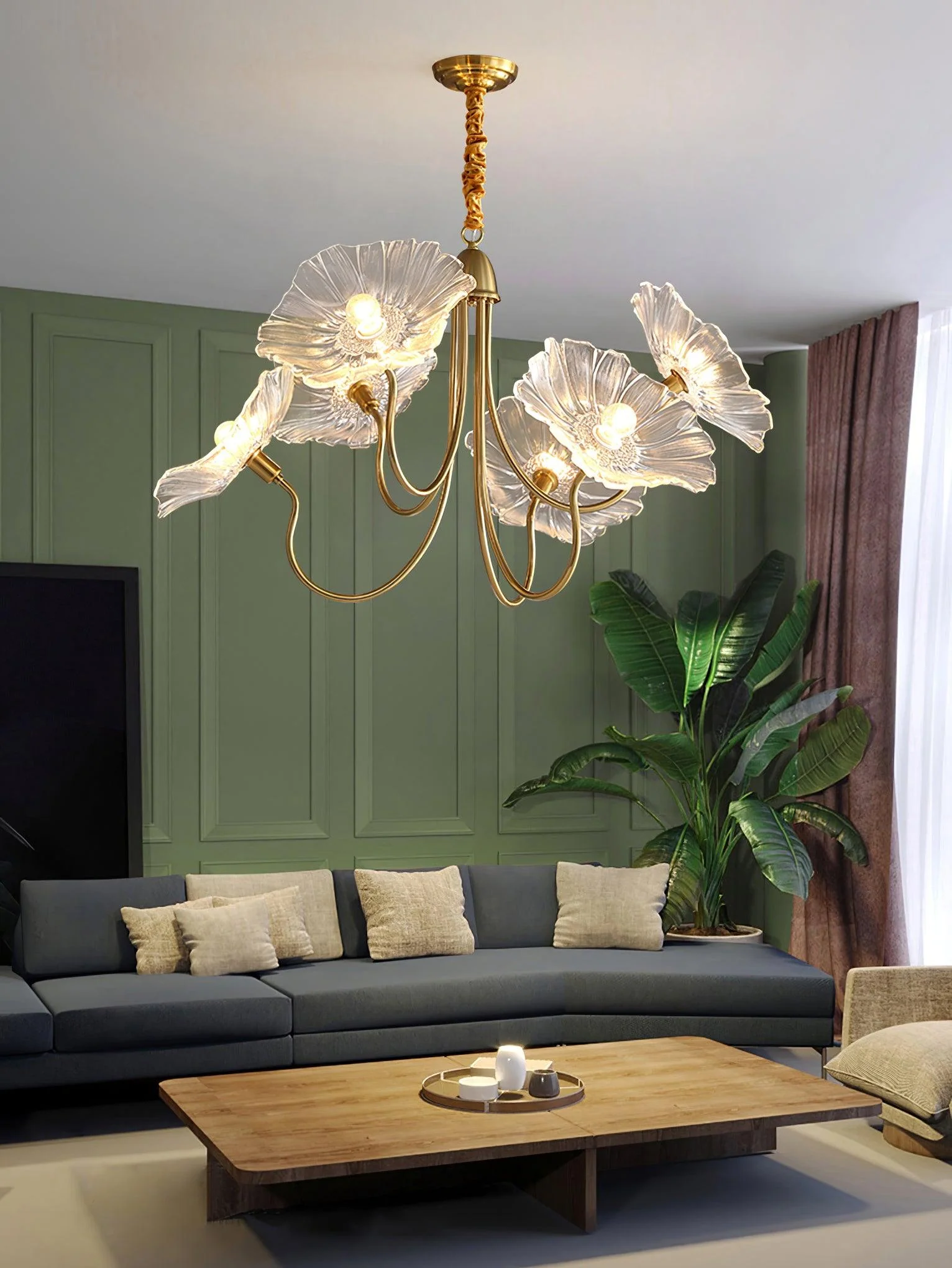 Lustra Chandelier Lotus Leaf Glass - Image 8