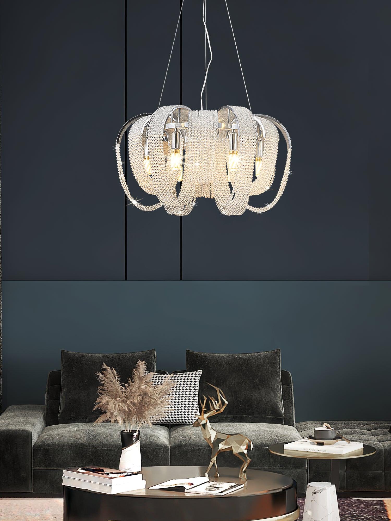 Lustra Chandelier Mesh Crystal Gold Waterfall Sparkle - Image 12