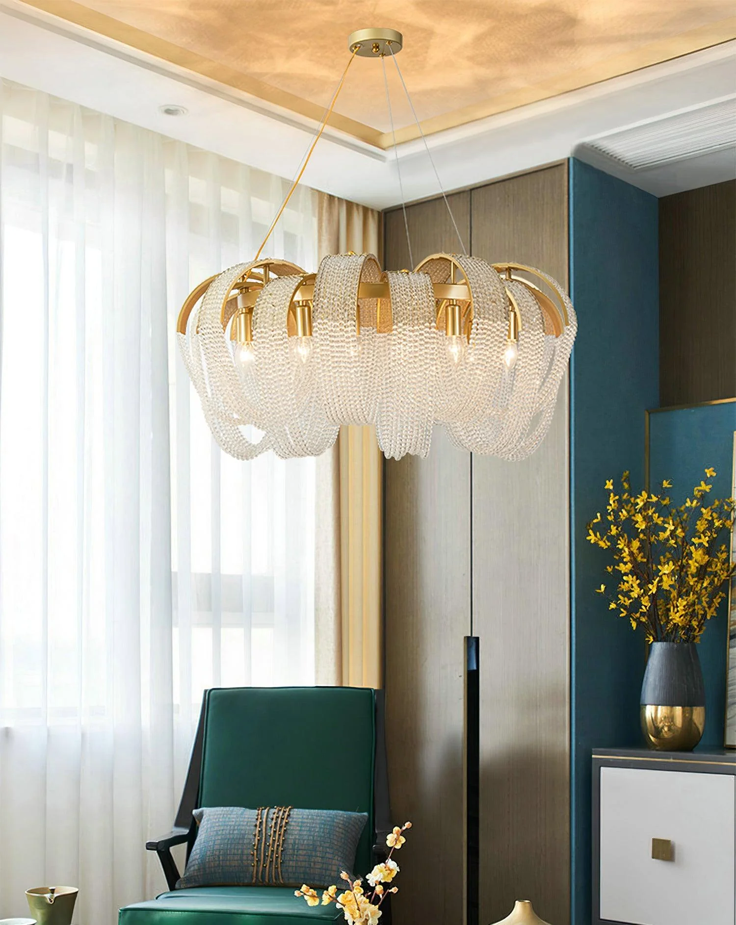 Lustra Chandelier Mesh Crystal Gold Waterfall Sparkle - Image 23