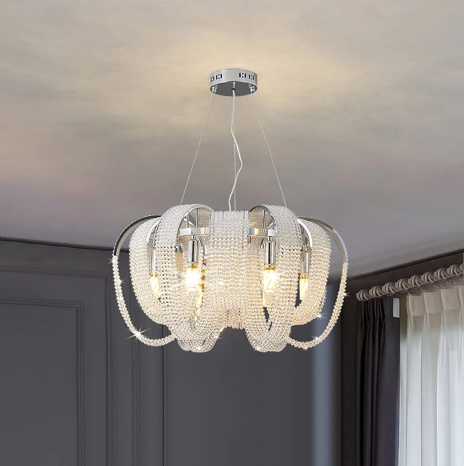 Lustra Chandelier Mesh Crystal Gold Waterfall Sparkle - Image 26